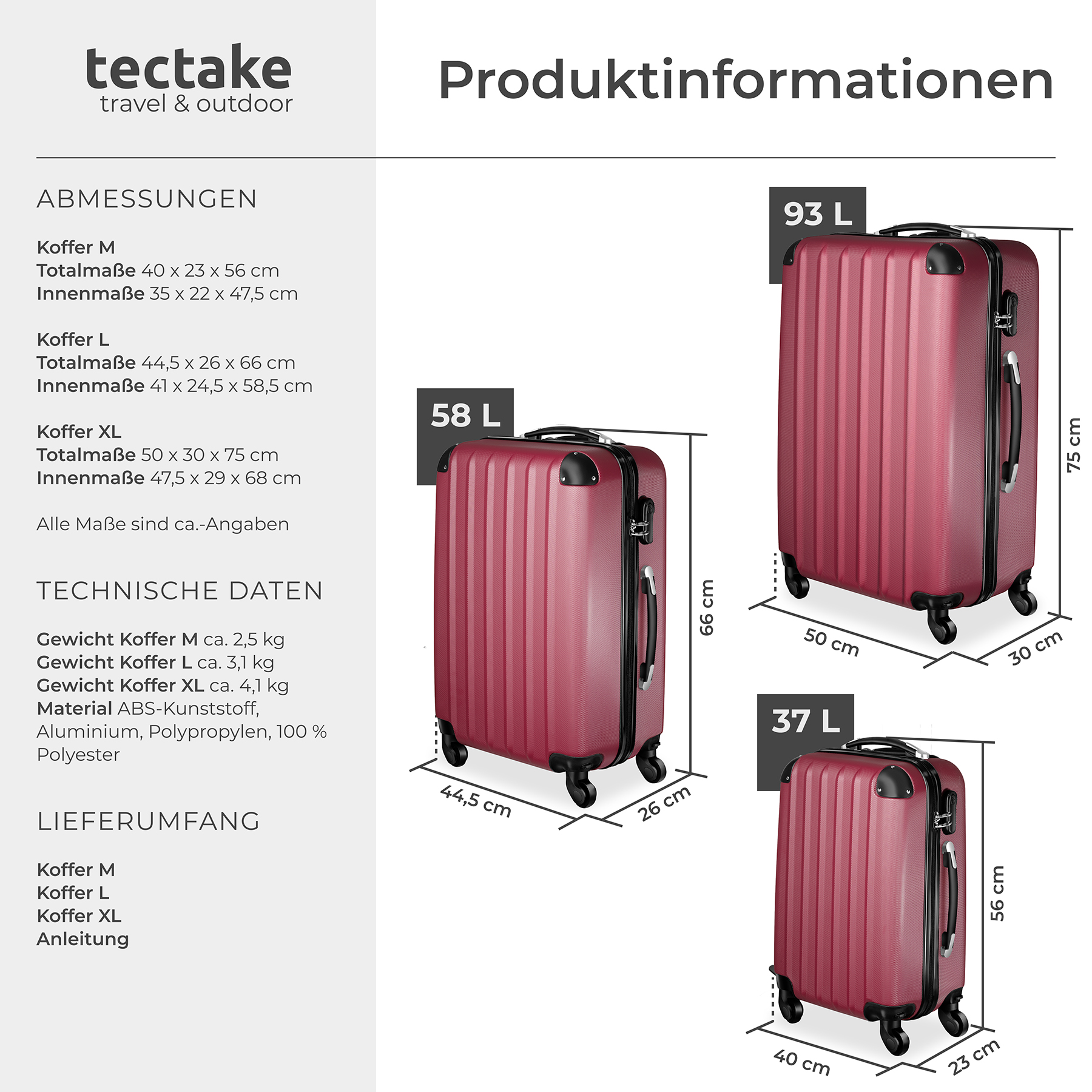 Kofferset 3 teilig Hartschale Reisekoffer Hartschalenkoffer Set Trolley 4 Rollen