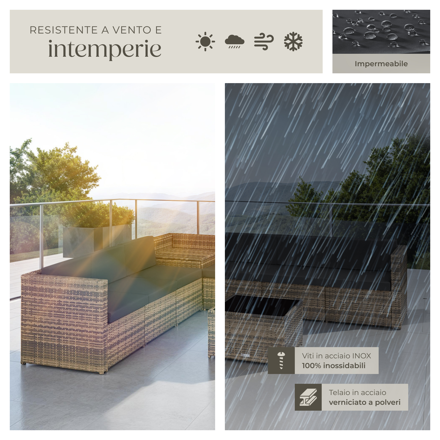 Salottino in Rattan Mobili Giardino Set Terrazza Poltrone Tavolo Box Contenitore - Foto 32 di 37