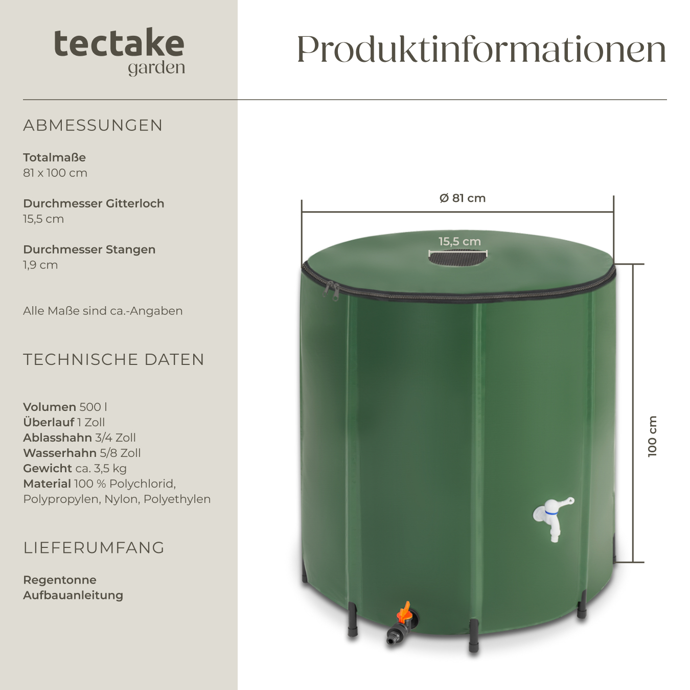 Regentonne mit Hahn Regenwassertonne Wassertank 200 bis 750 Liter Tank faltbar