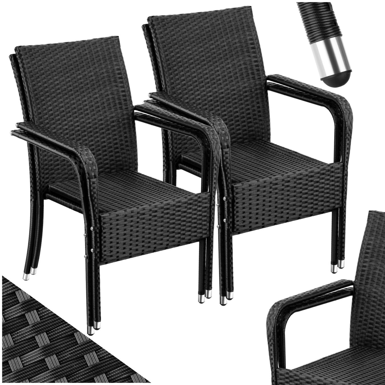 Rattan Garden Chair Girona - polyrattan & steel, weather & sun resistant, stackable - Set of 4 | tectake