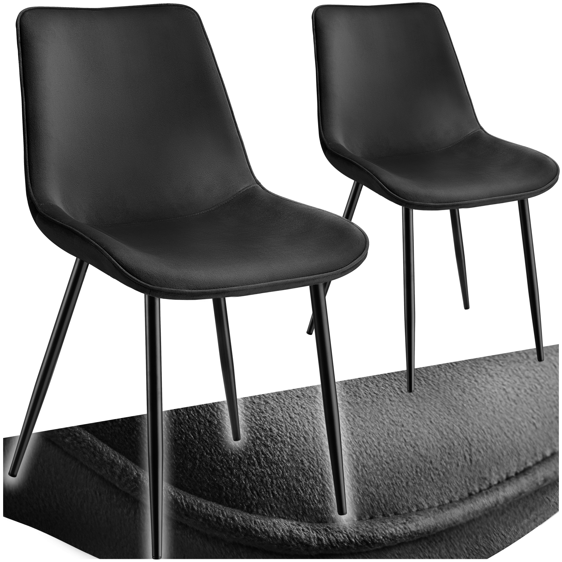Lot de chaises de salle à manger Monroe aspect velours - noir, Lot de 2 de tectake