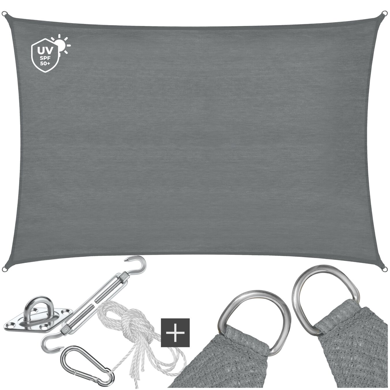 Sonnensegel Sunny, wetterfestes HDPE-Material mit UV-Schutz - 3 x 4 m, grau