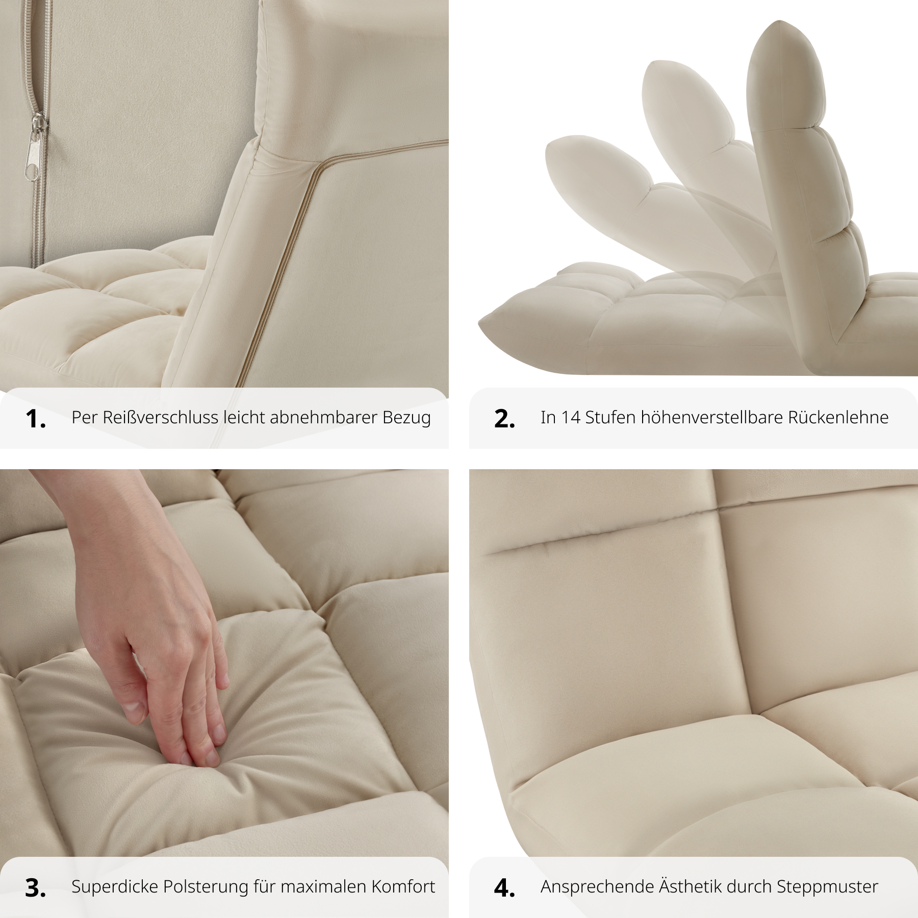 Bodensessel 2-in-1 Relaxsessel Klappbar Bodenstuhl 14-fach Verstellbar 120kg