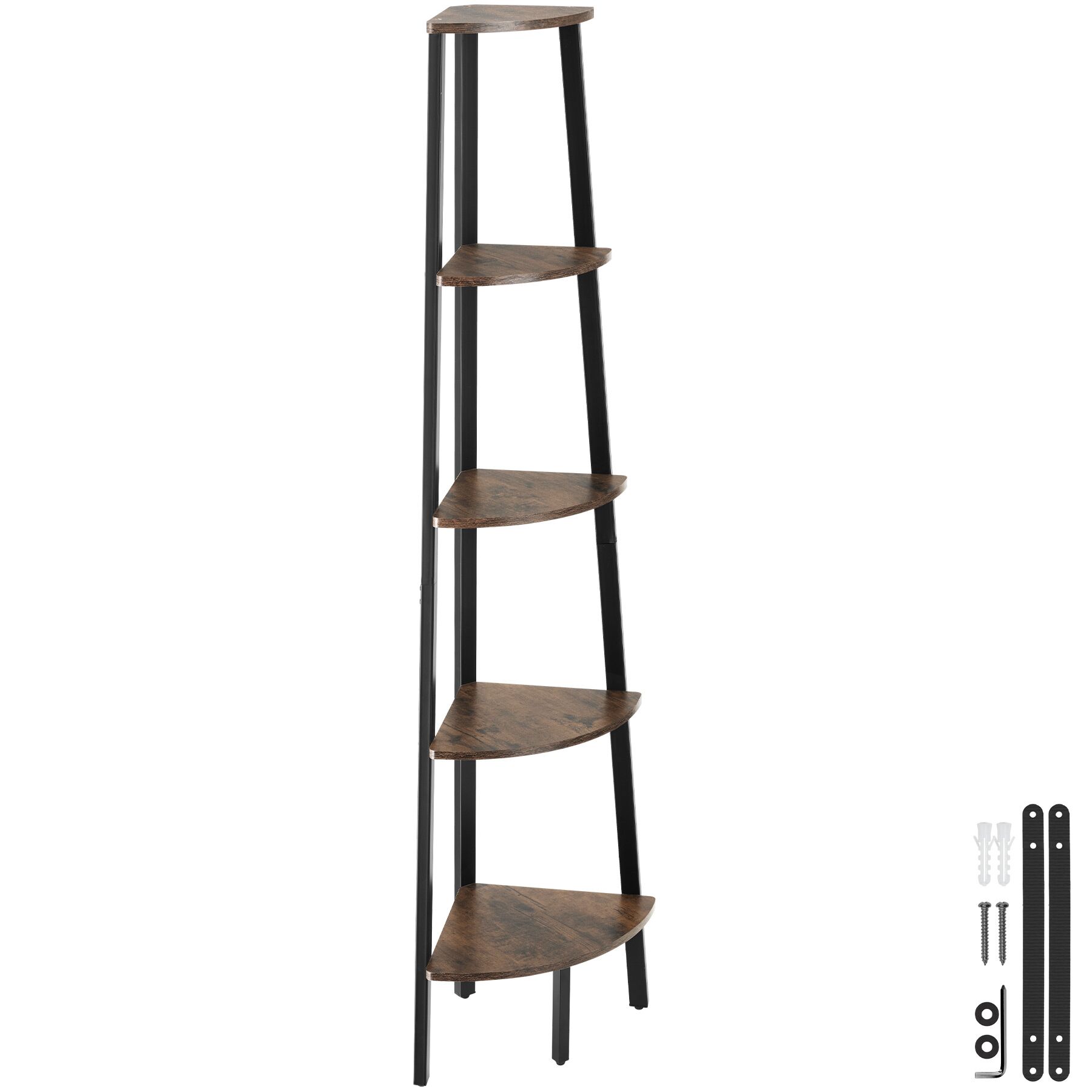 Corner Shelf Portland - 5 tiers - Industrial wood dark, rustic