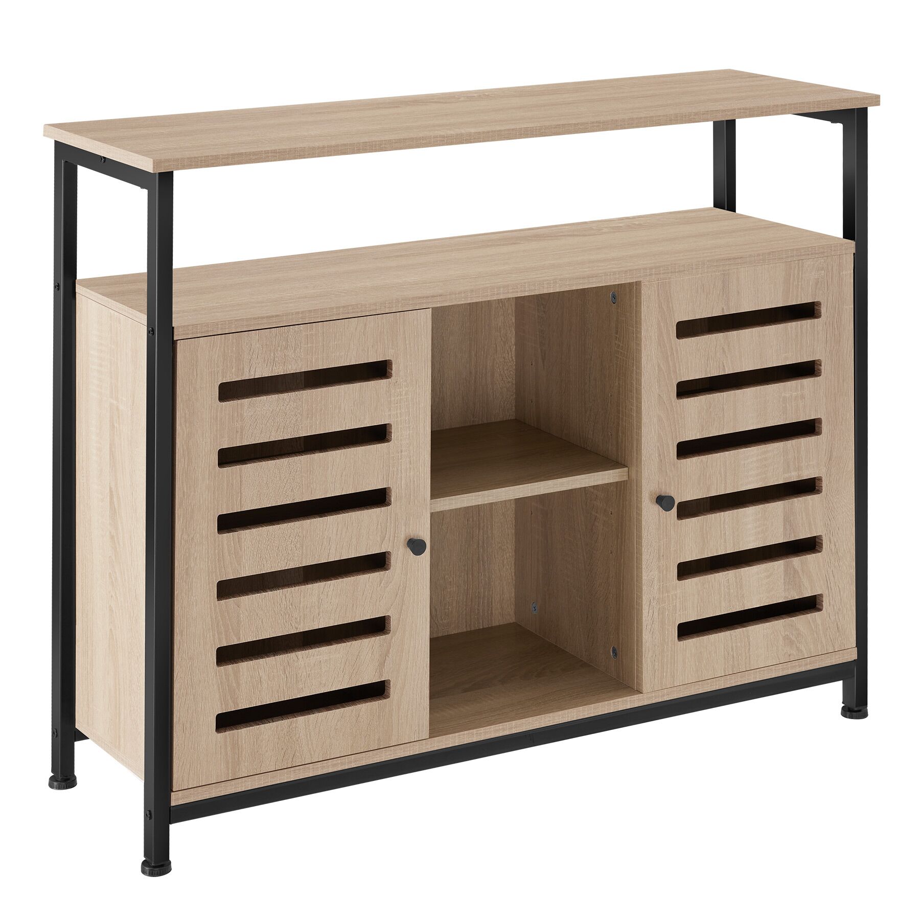 Sideboard Warrington - 2 large shelves, 3 storage compartments, 100 x 37 x 82 cm - industrial wood light, oak Sonoma