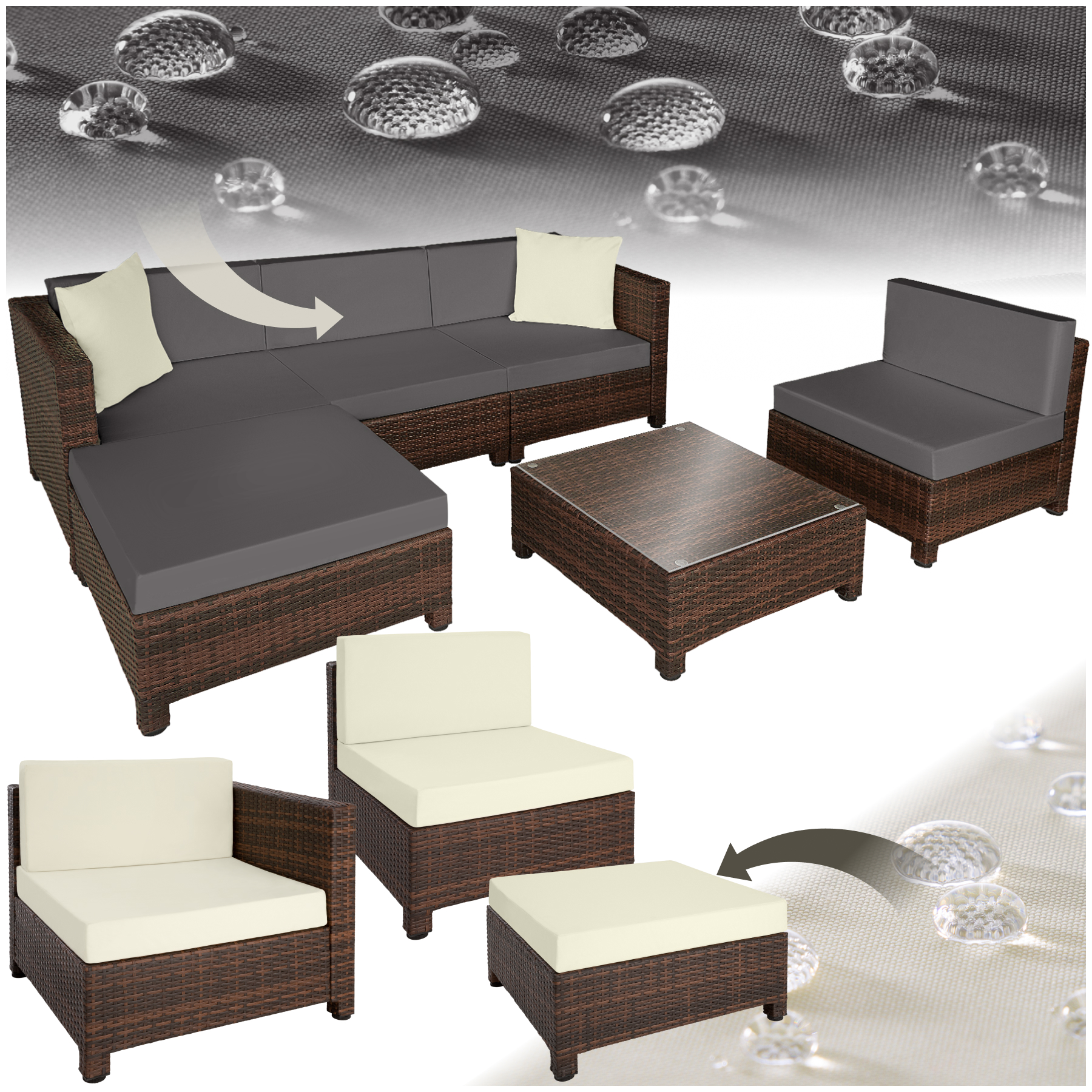 Rattan Lounge mit Aluminiumgestell inkl. Bezüge in 2 Farben - schwarz/braun - Rattanmöbel von tectake