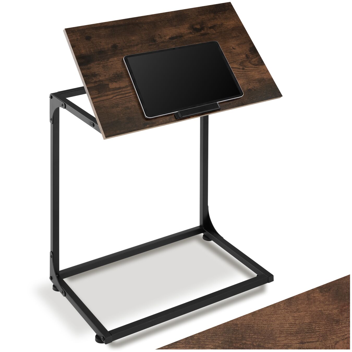 Bijzettafel Ruston met kantelbaar blad 55x35x66,5cm - Industrieel hout donker, rustiek | tectake