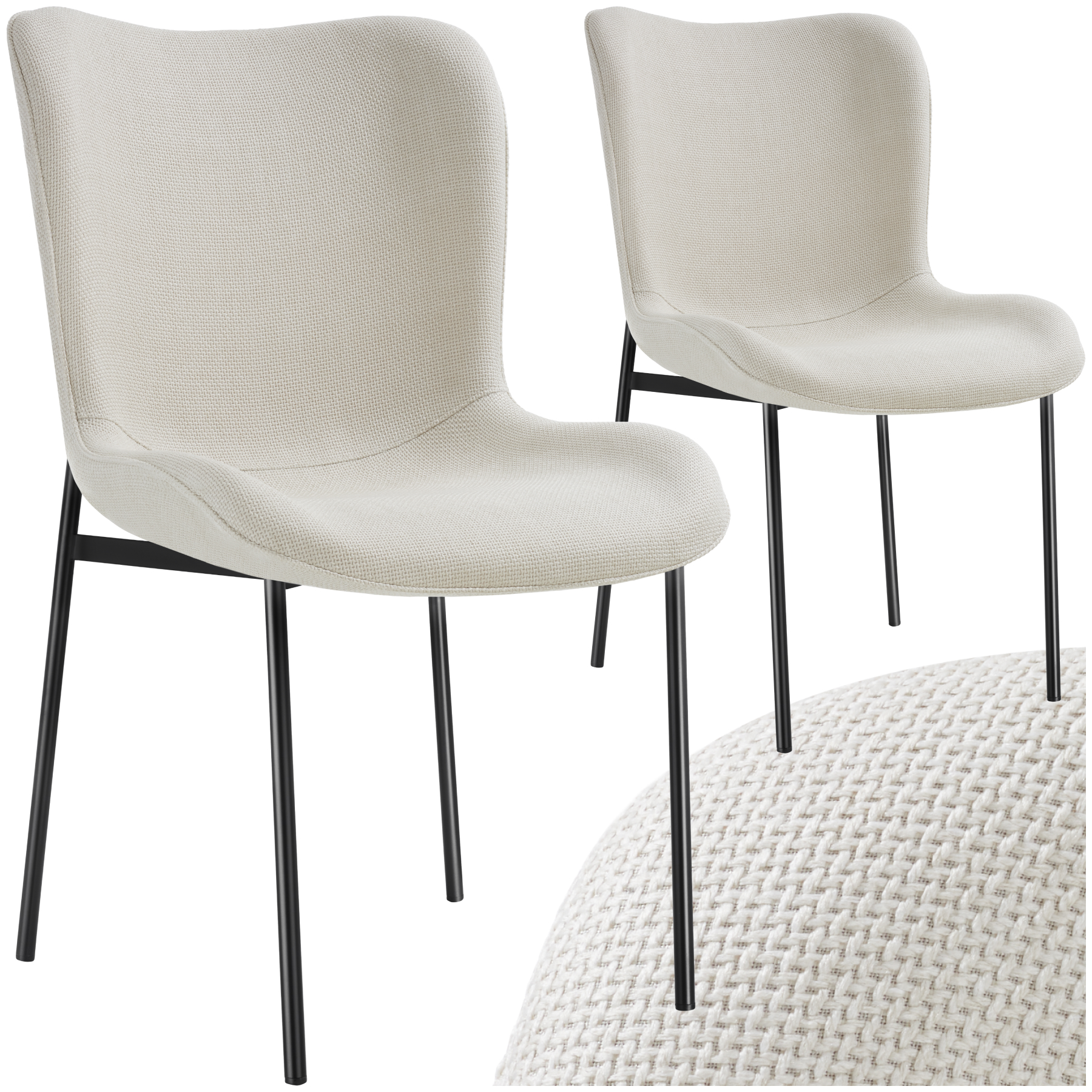 Polsterstuhl Tessa - Webstoff off-white/schwarz, 2er Set
