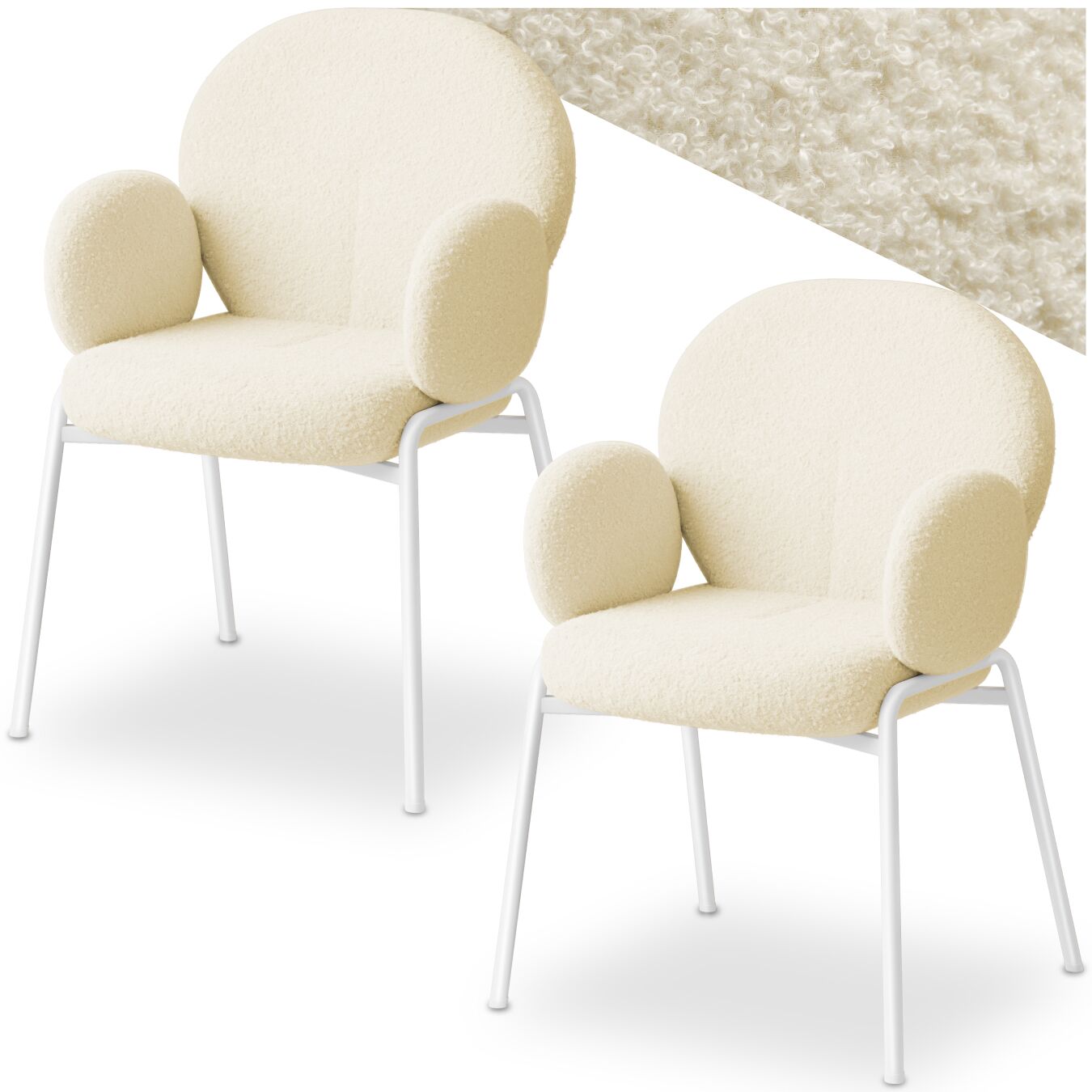Stuhl Scandi gepolstert, Bouclé-Stoff - creme, 2er Set