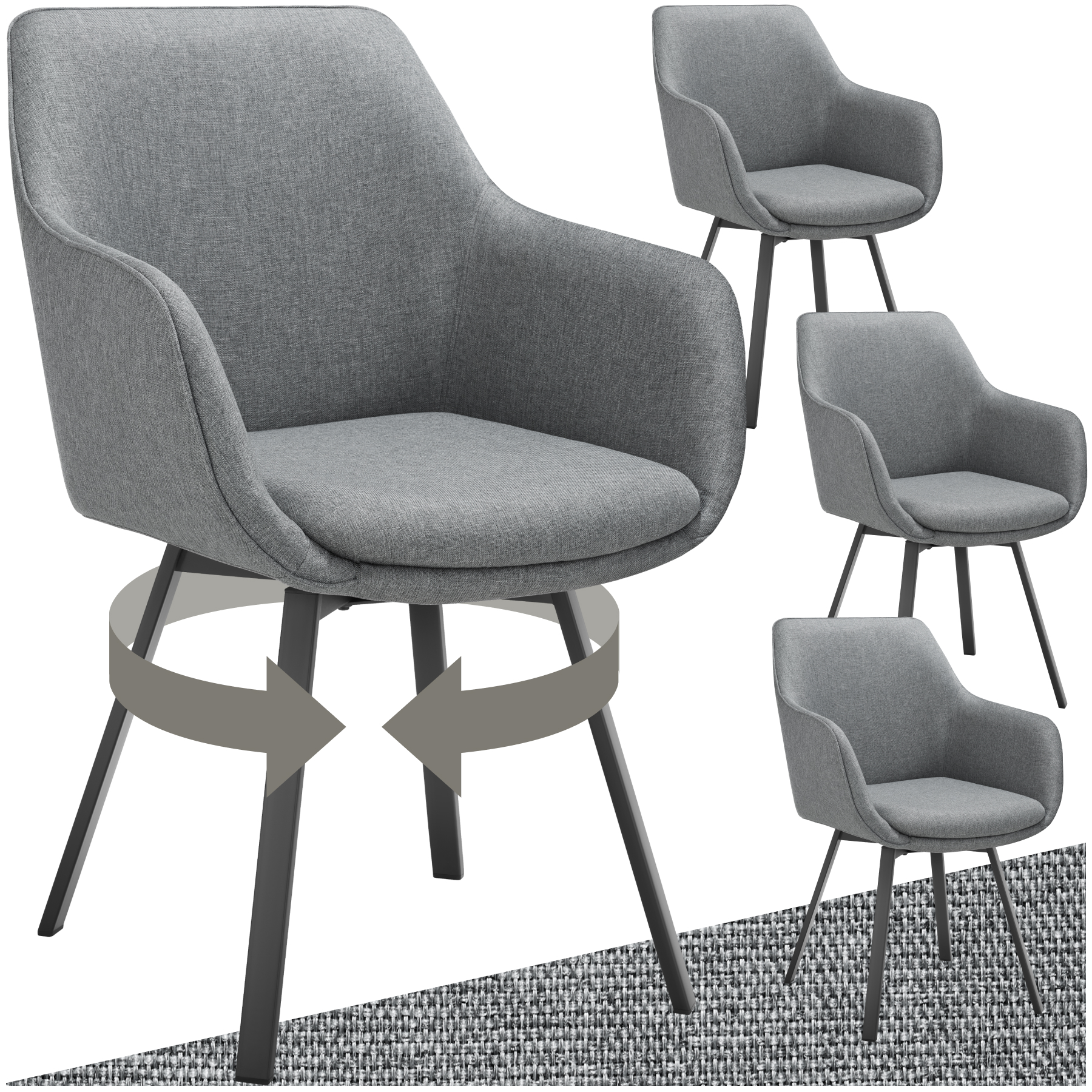 Fauteuil pivotant Alicon, rembourré - gris anthracite, Lot de 4 de tectake
