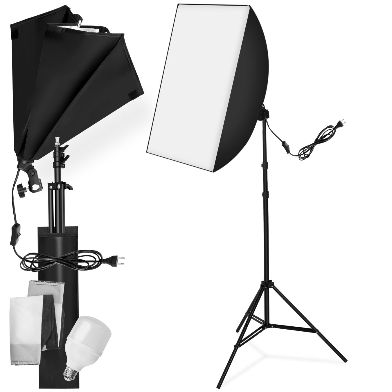 Lámpara de estudio con softbox, trípode de aluminio y bolsa de transporte - negro | tectake