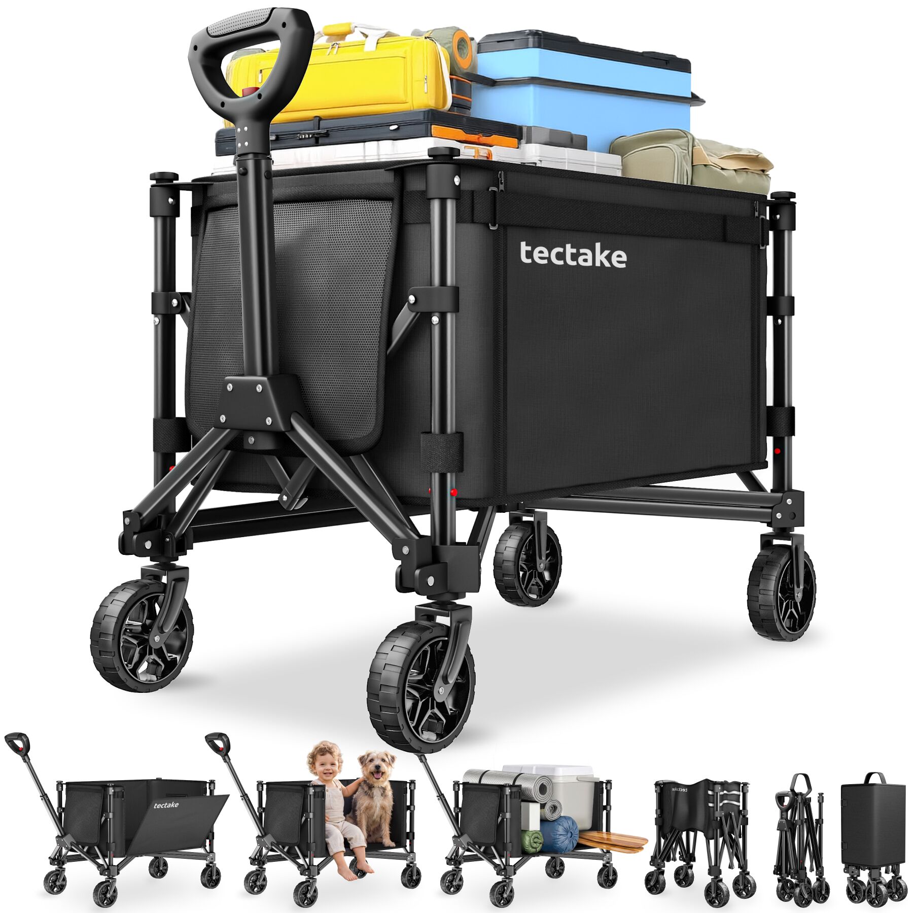 Folding Trolley SmartRider with Front Swivel Wheels and Telescopic Handle - black | tectake