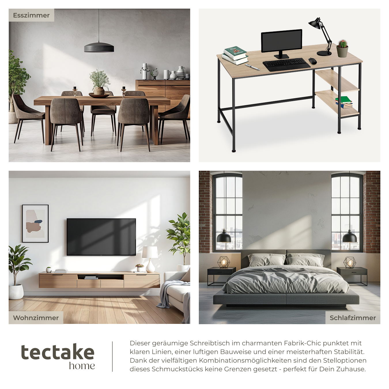 Schreibtisch mit 2 Regalebenen Büro Arbeitstisch Industrial Design 140 x 60 cm