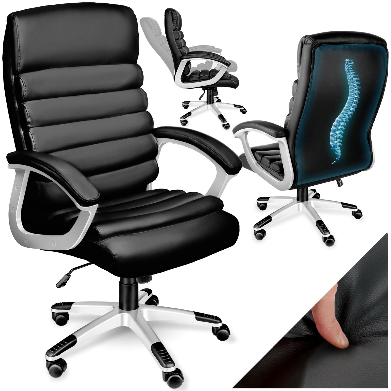Office Chair Paul - padded armrests, ergonomic shape, stepless height adjustment - black | tectake