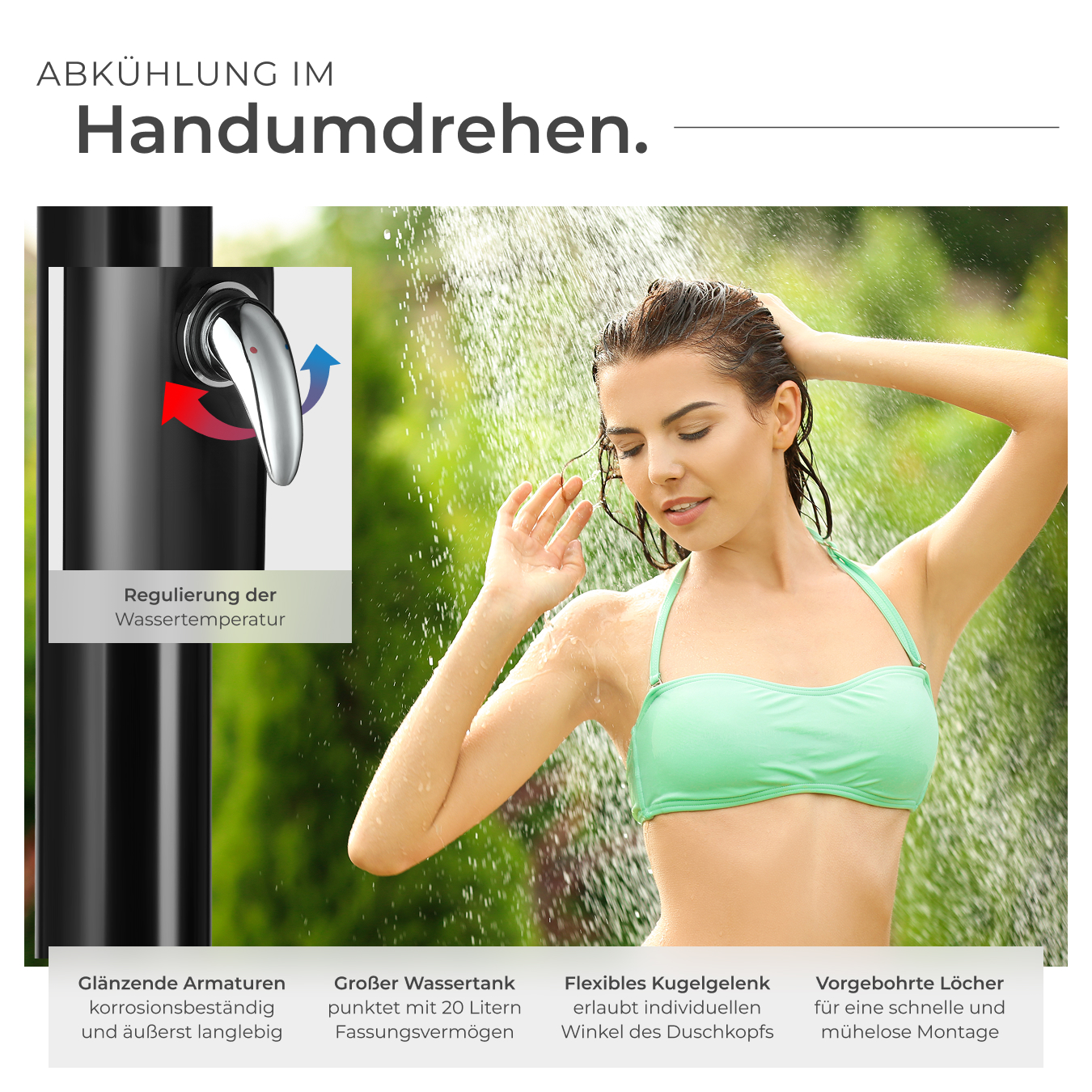 Solardusche Gartendusche Pooldusche Außendusche Campingdusche Regendusche 20L