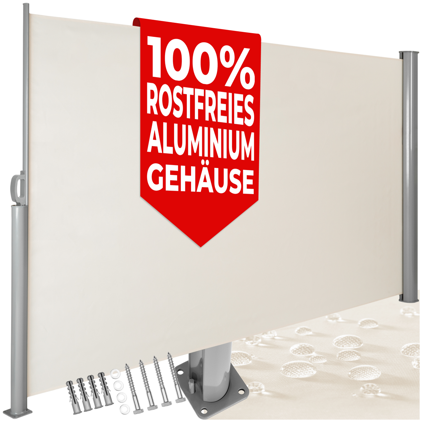 Aluminium Seitenmarkise ausziehbar mit Aufrollmechanismus - 180 x 300 cm, beige