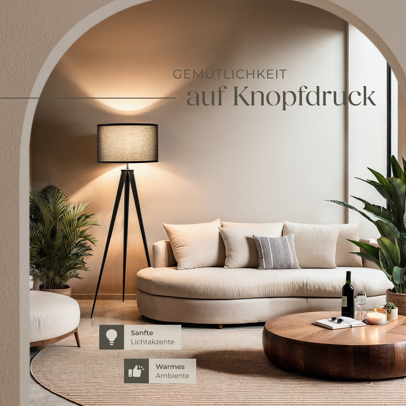 Dreibein Stehleuchte Textilschirm Lampe Beleuchtung Stehlampe Standleuchte 60W