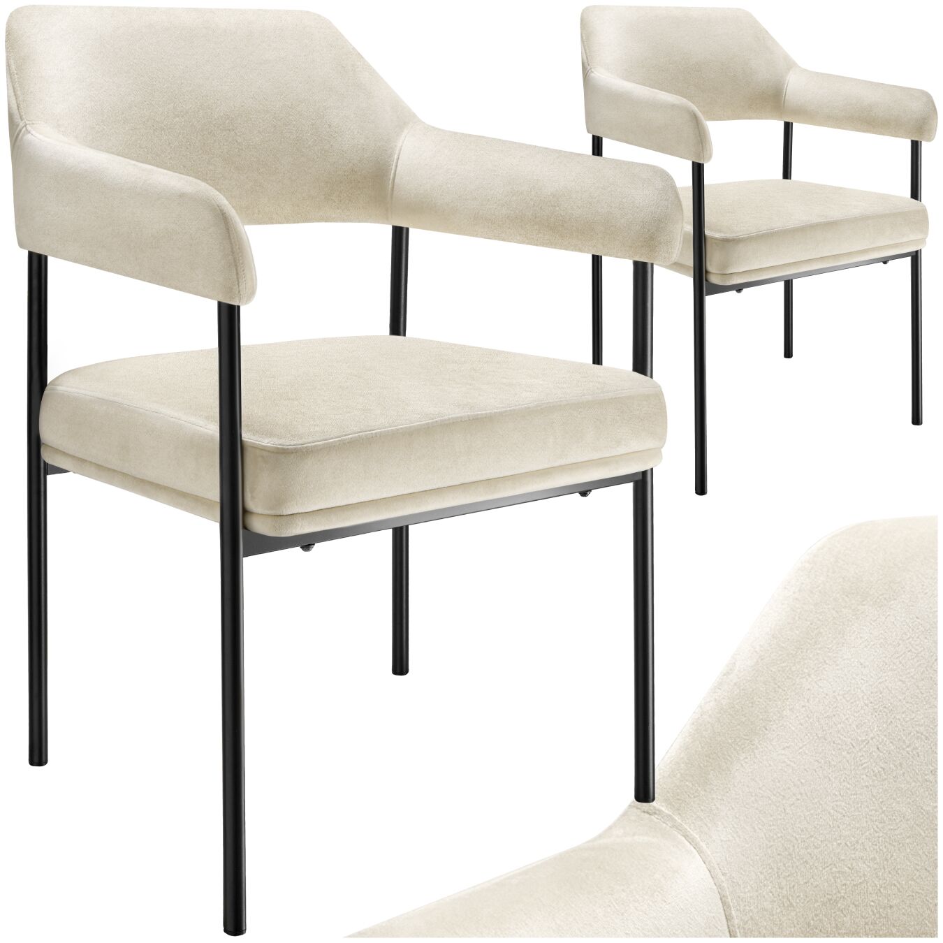 Armlehnstuhl Doé, gepolstert, Stahlbeine - Samtoptik off-white, 2er Set