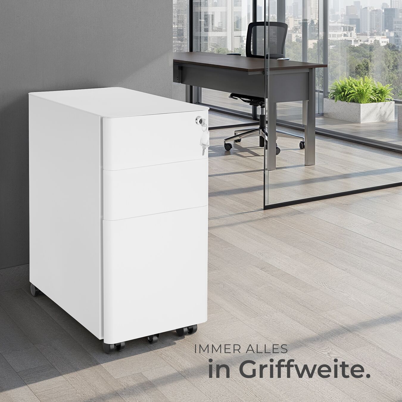 Rollcontainer 2 Schubladen Büroschrank Abschließbar Aktenschrank Hängeregister - Bild 21 von 25
