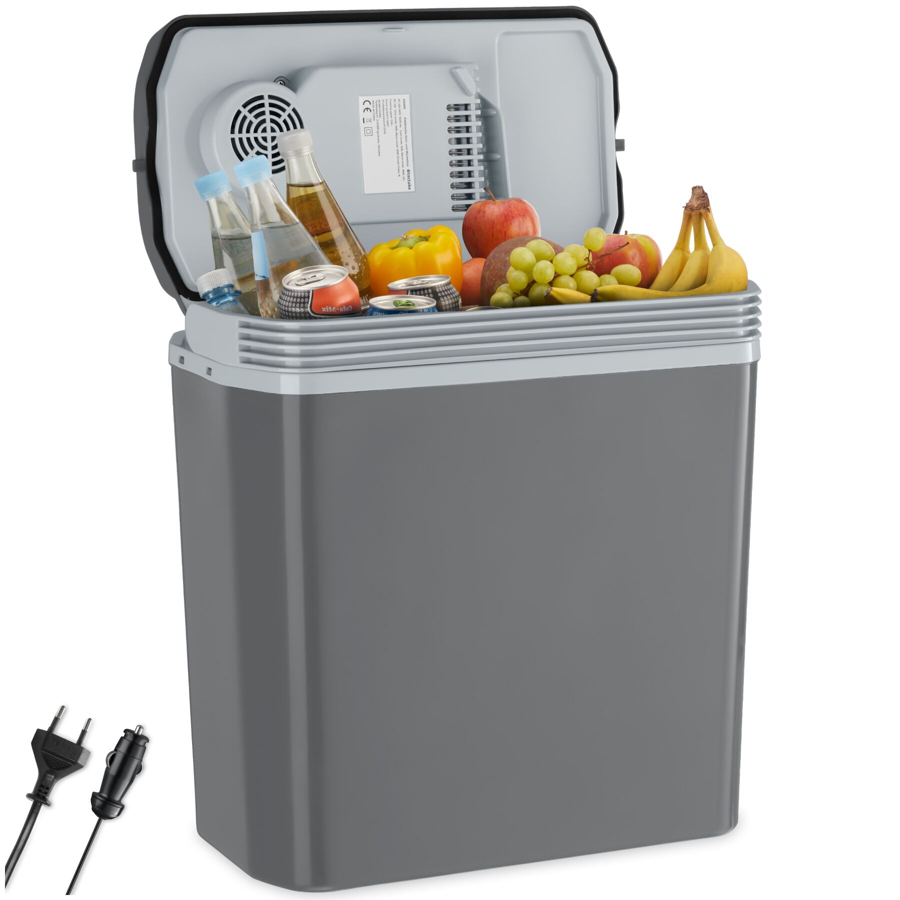 Glacière électrique réfrigérante et chauffante avec poignée de transport, 24 litres - gris | tectake