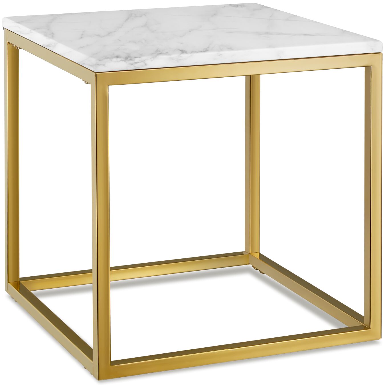 Side Table Alysia - marble top, square design - white/gold