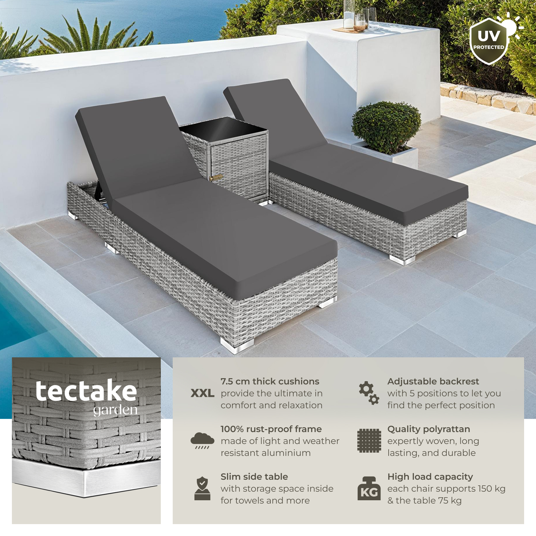 Garden Table Chairs Rattan Furniture Set Outdoor Sun Lounger Loungers Reclining - Picture 39 of 61
