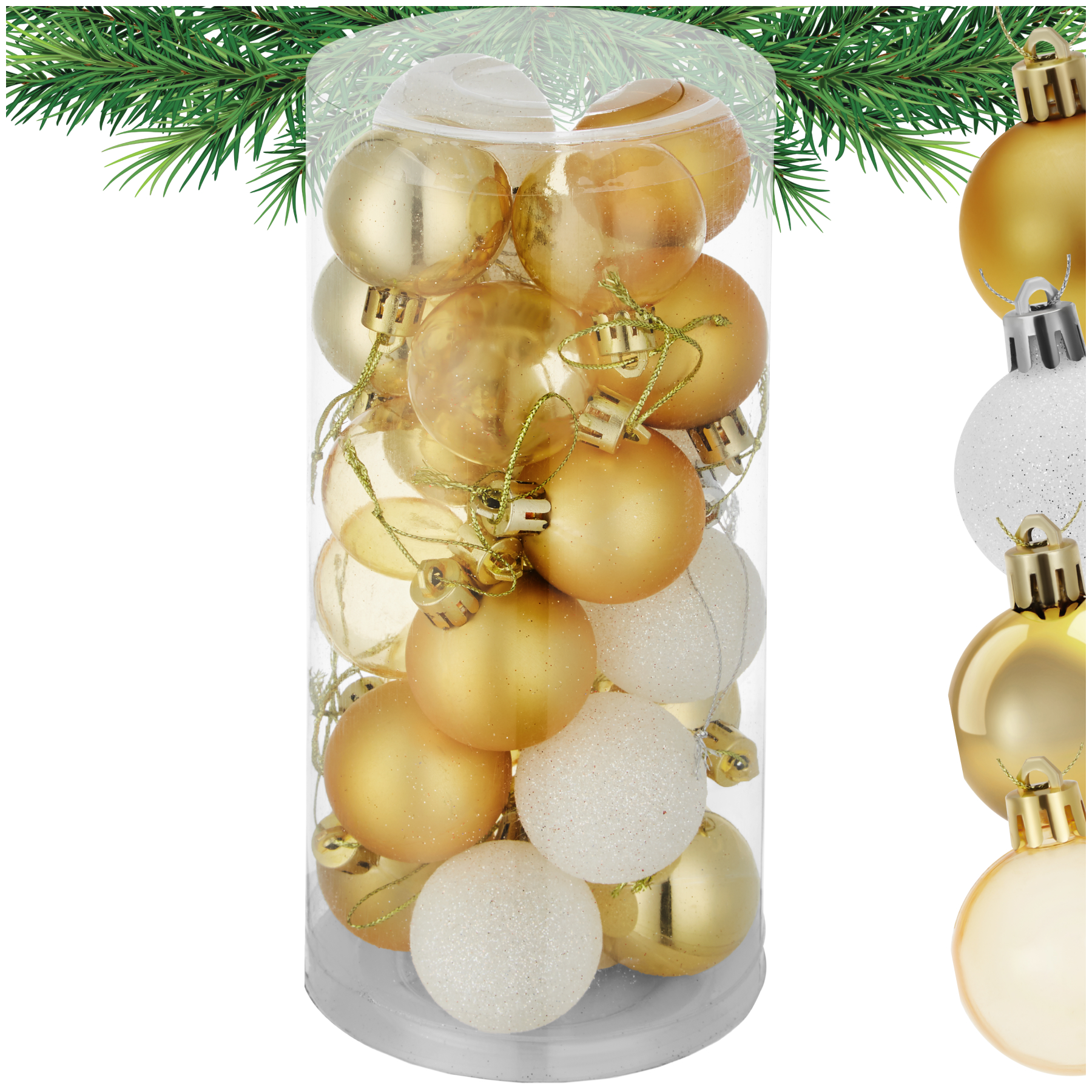Christmas Baubles - 24-piece set in white and gold - white/gold