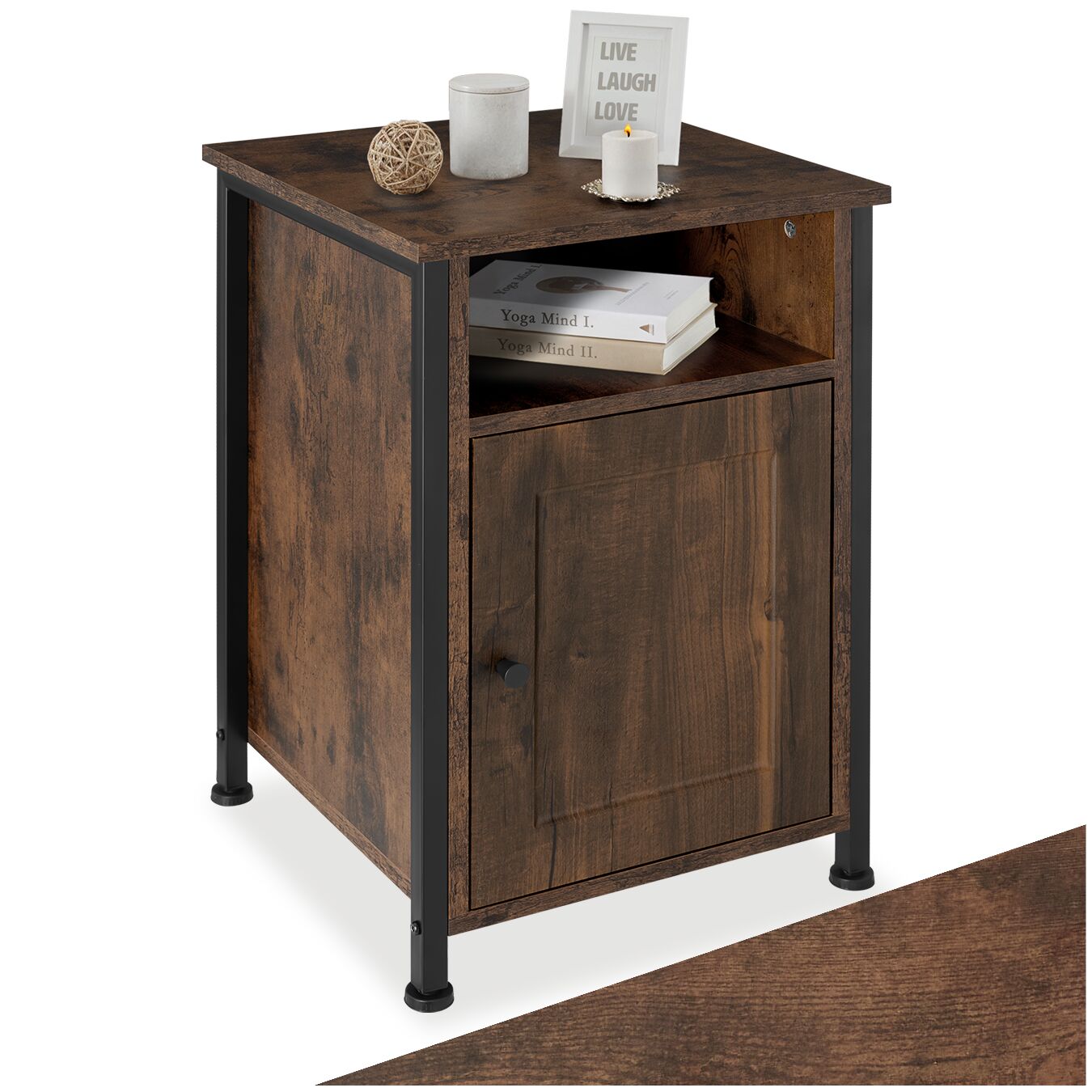 Bedside table Blackburn 40x42x60.5cm with shelf, storage compartment, cupboard - Industrial wood dark, rustic