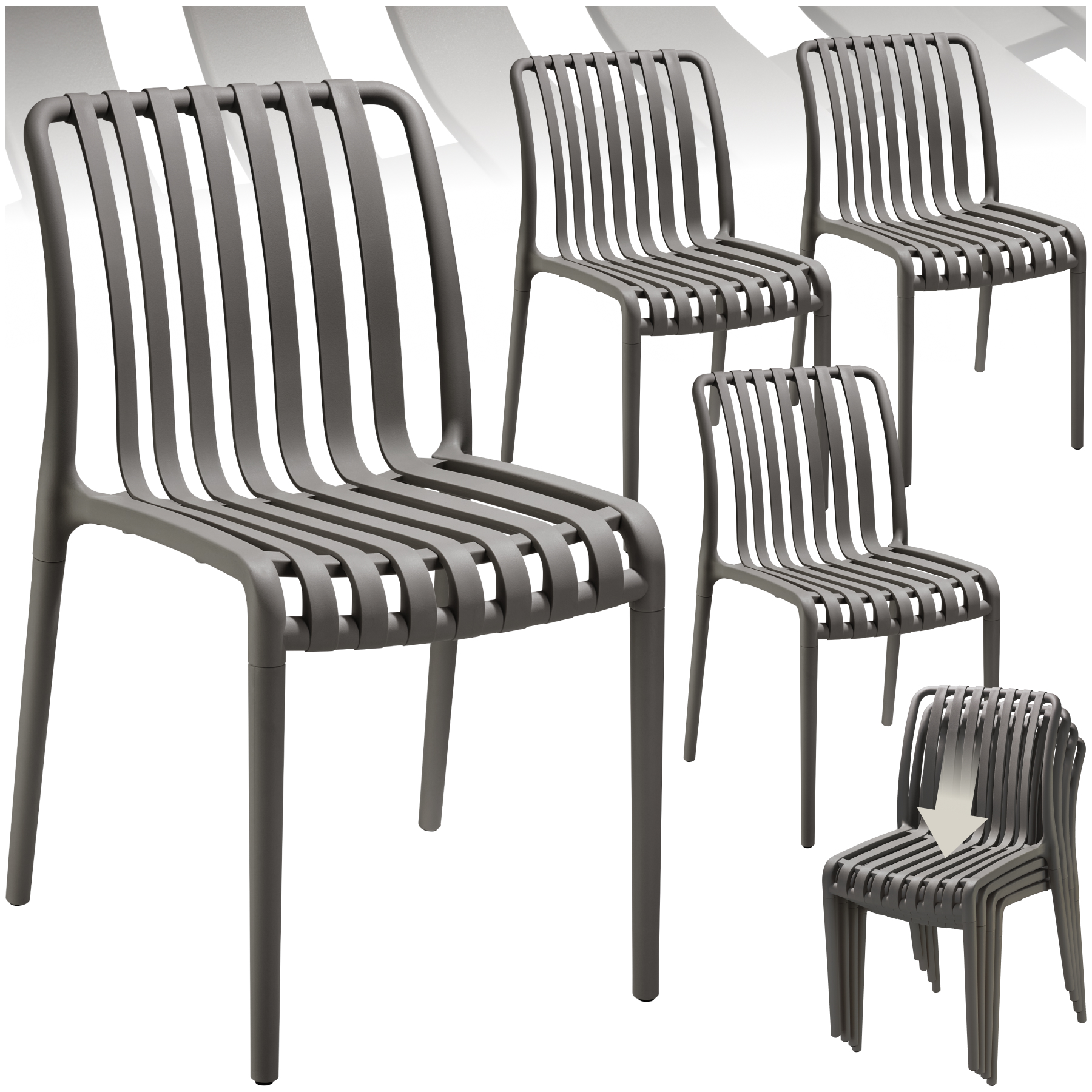 Garden chairs Alcudia - durable, stackable and weather-resistant - anthracite, Set of 4 | tectake