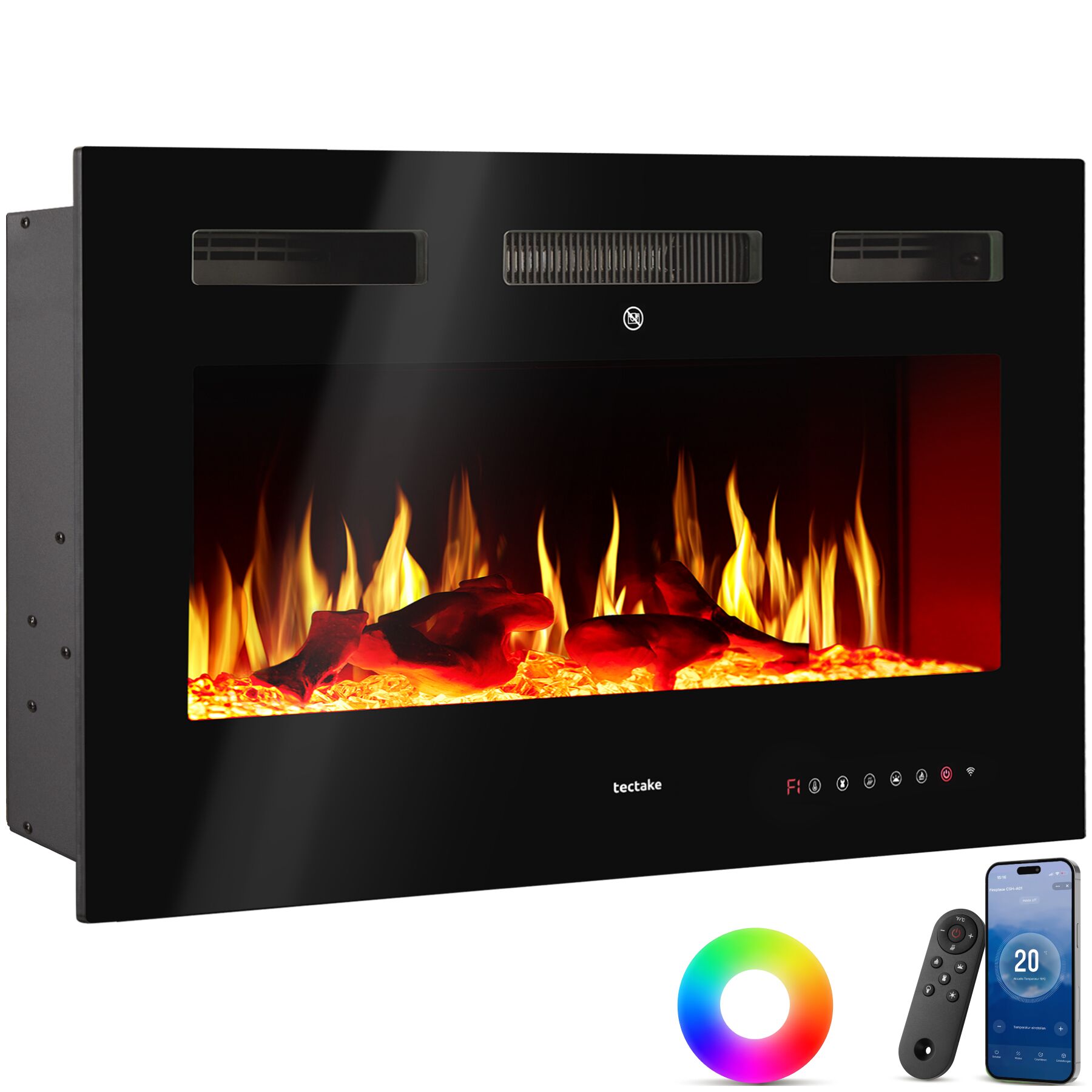 Vägghängd elkamin Luci med 2 värmenivåer, flameffekt, appstyrd - 12.00 x 91.50 x 43.00 cm | tectake
