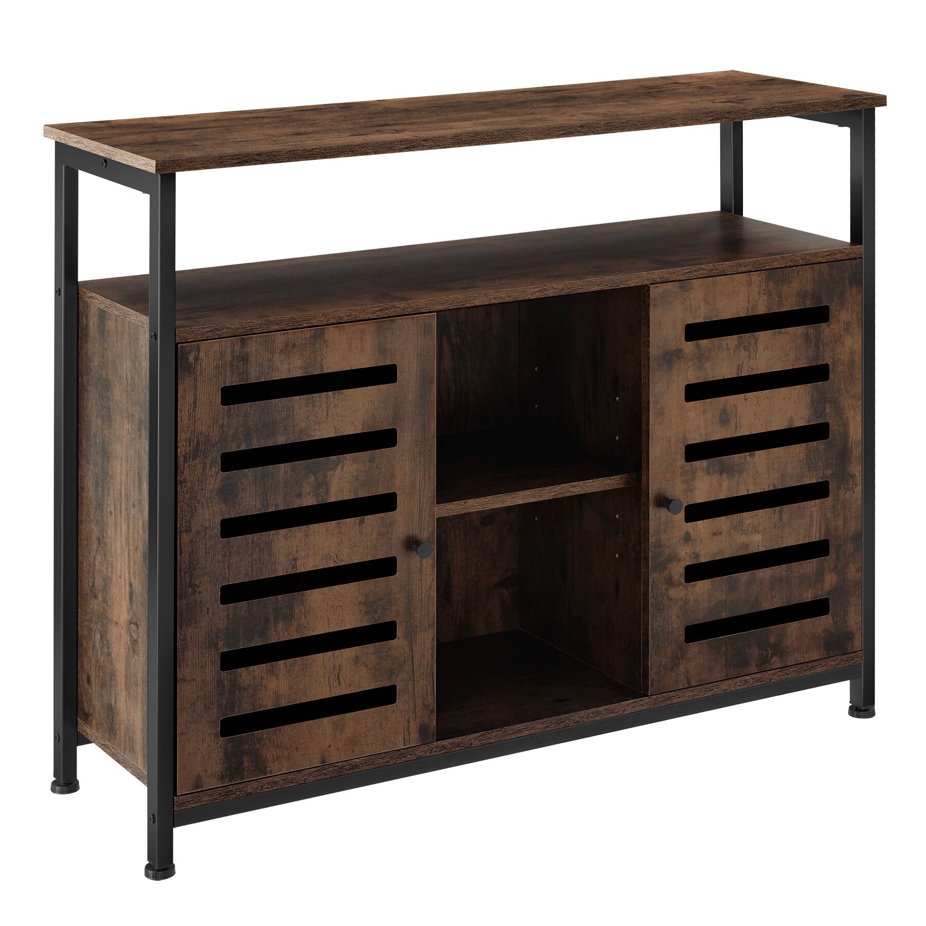 Sideboard Warrington - 2 large shelves, 3 storage compartments, 100 x 37 x 82 cm - Industrial wood dark, rustic