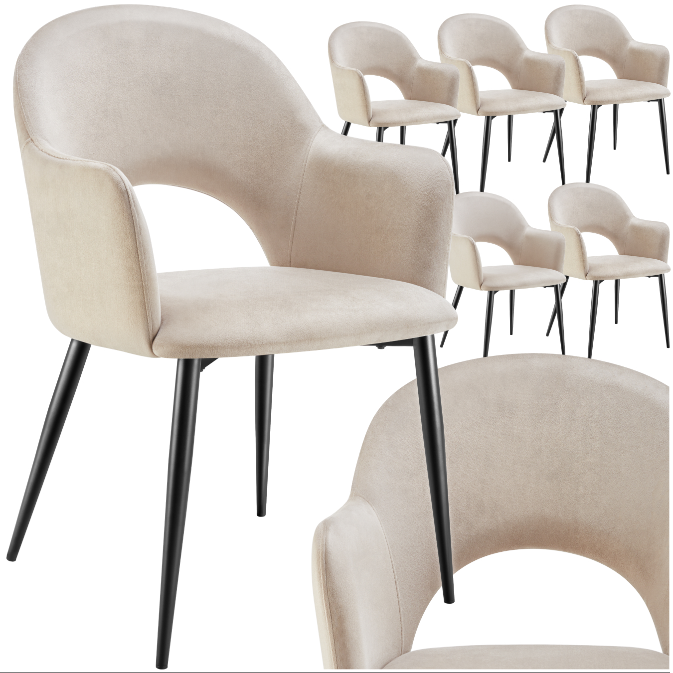 Armlehnstuhl Sachel, Samtoptik, gepolstert, 120 kg - creme, 6er Set