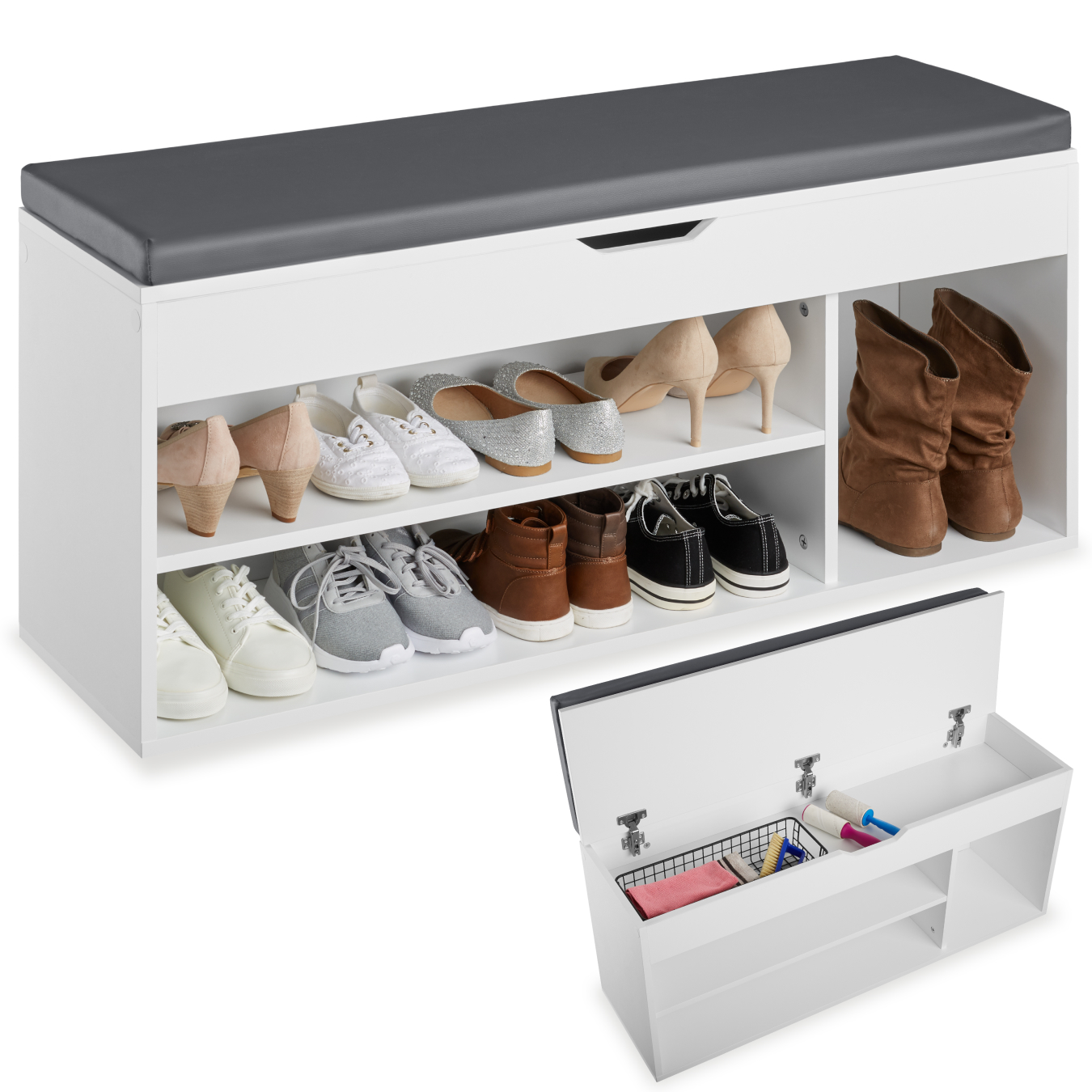 Schoenenkast Natalya met zitkussen 104x30x49cm - wit