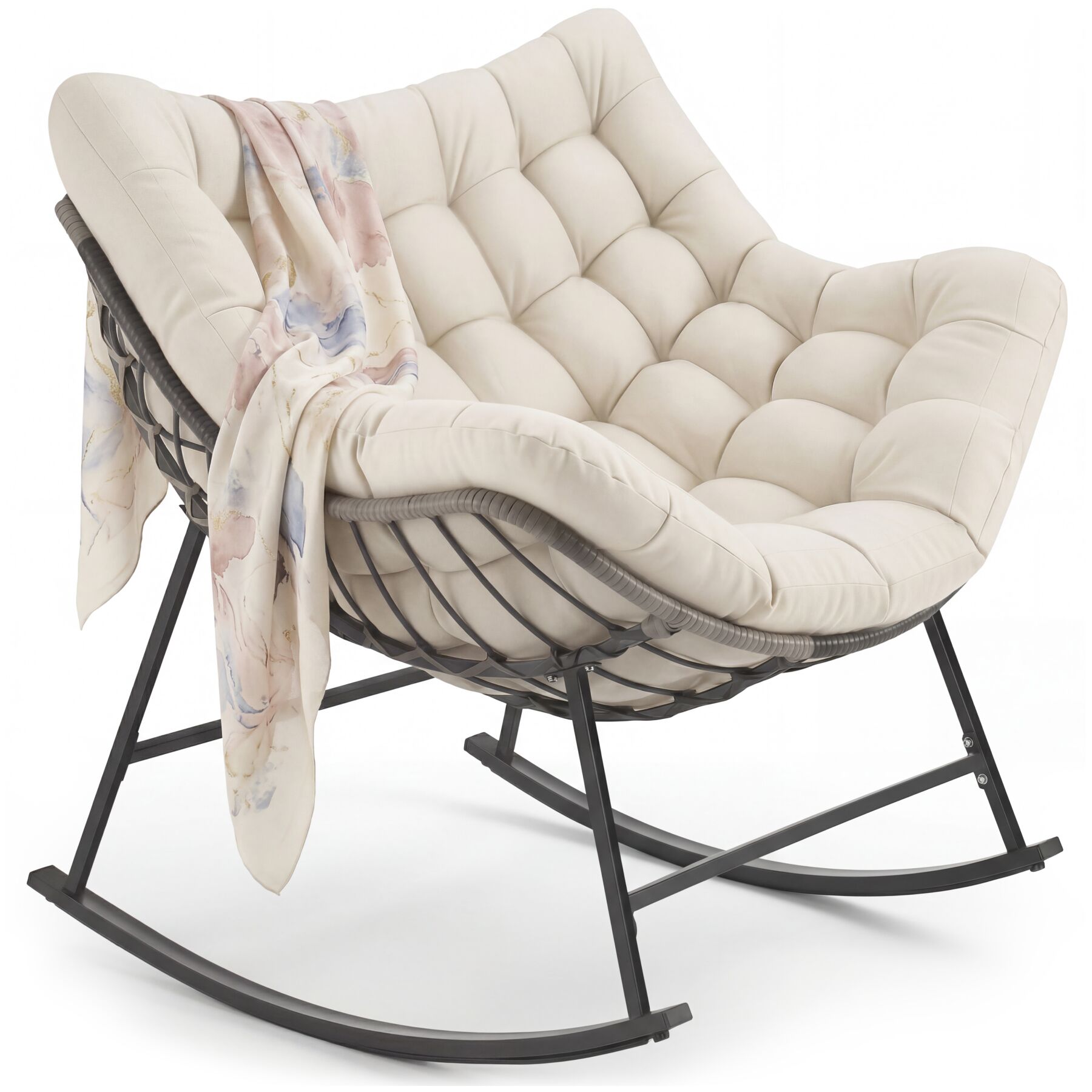Schommelstoel Tami, gestoffeerd, met stikpatroon - beige | tectake