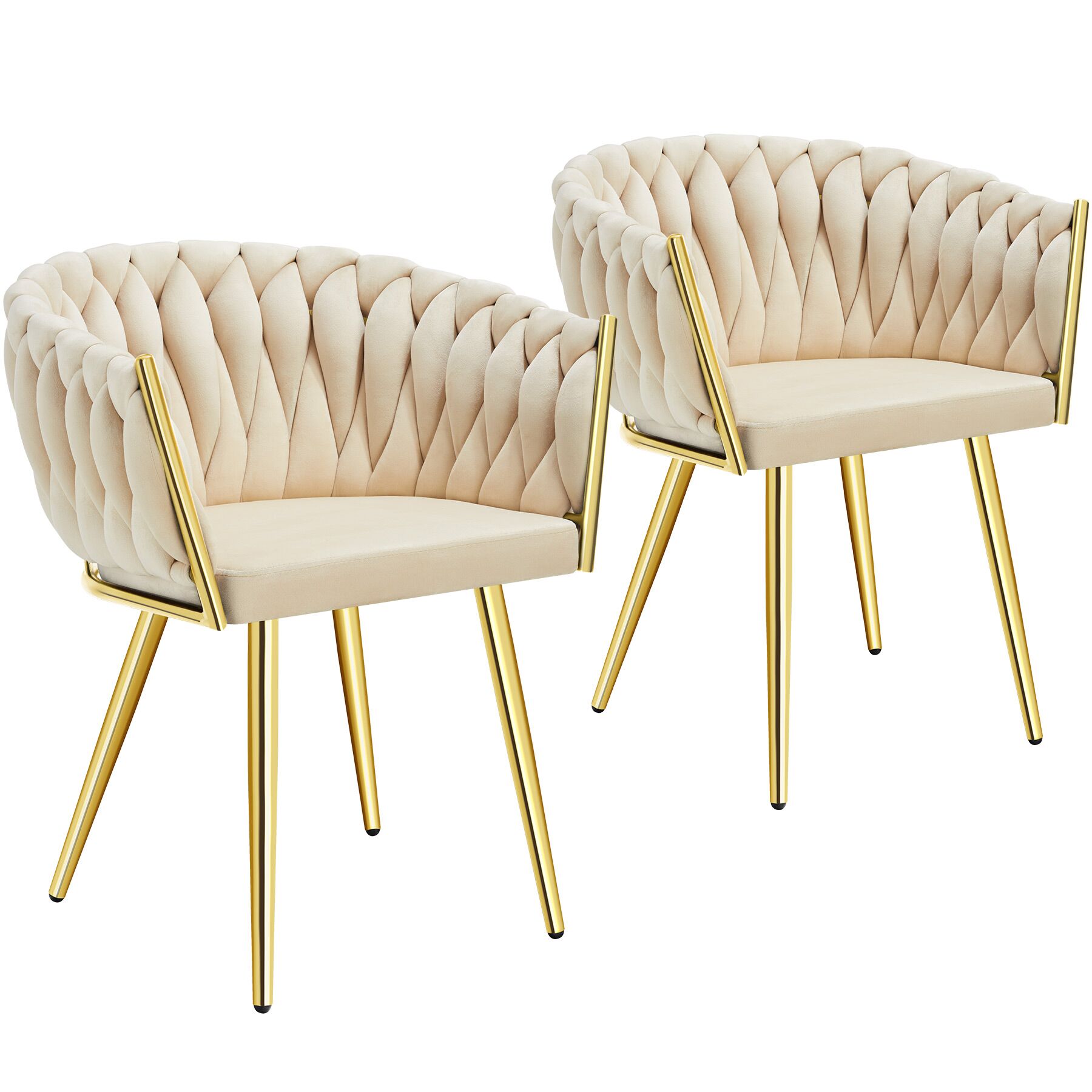 Set Esszimmerstuhl Astano Samt, Knotendesign - sandfarben/gold, 2er Set