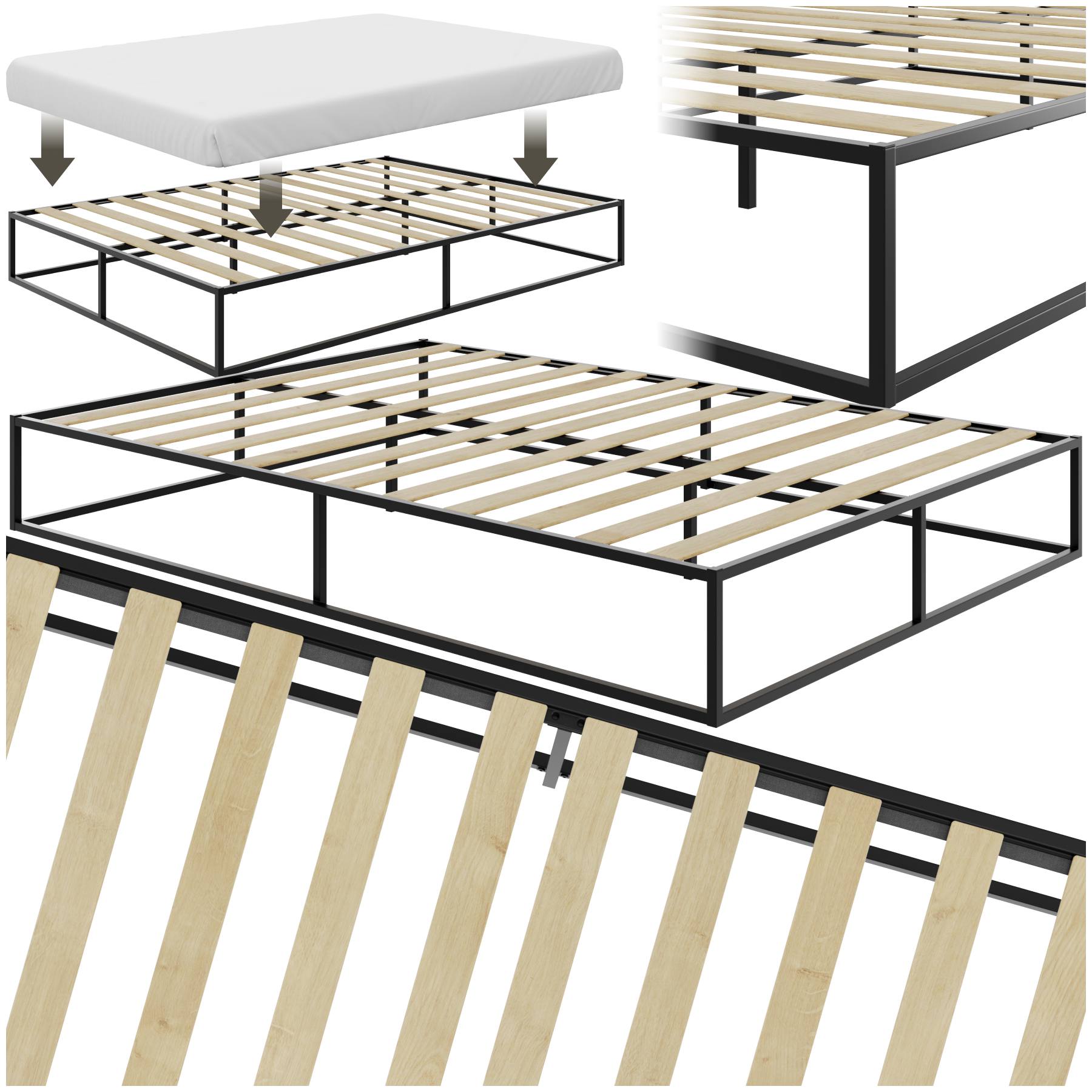 Metalen bedframe Kyoto met lattenbodem, 250 kg - 140 x 200 x 25,5 cm