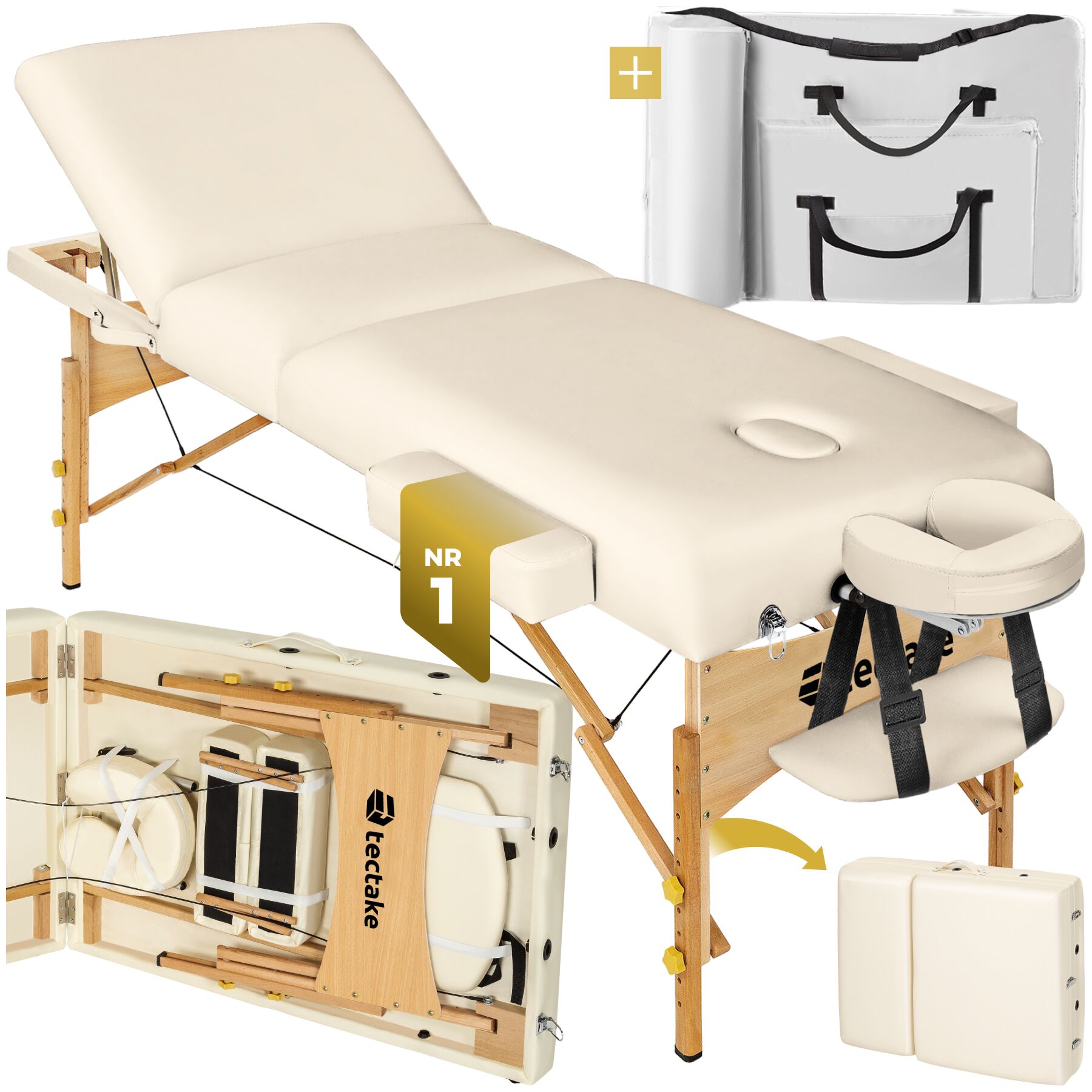 Massageliege Massagetisch Massagebank Holz Liege Mobil klappbar 3 Zonen + Tasche