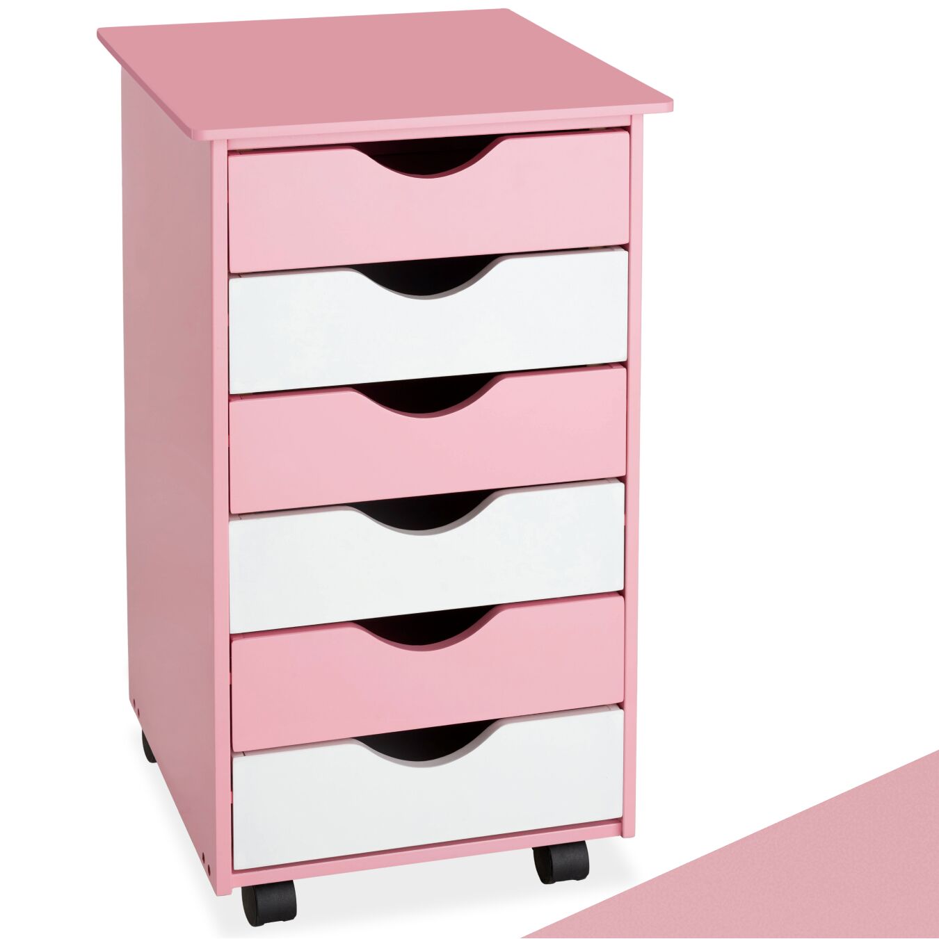 Chest of Drawers, 6 Drawer Wooden Filing Cabinet with 4 Swivel Wheels - rose