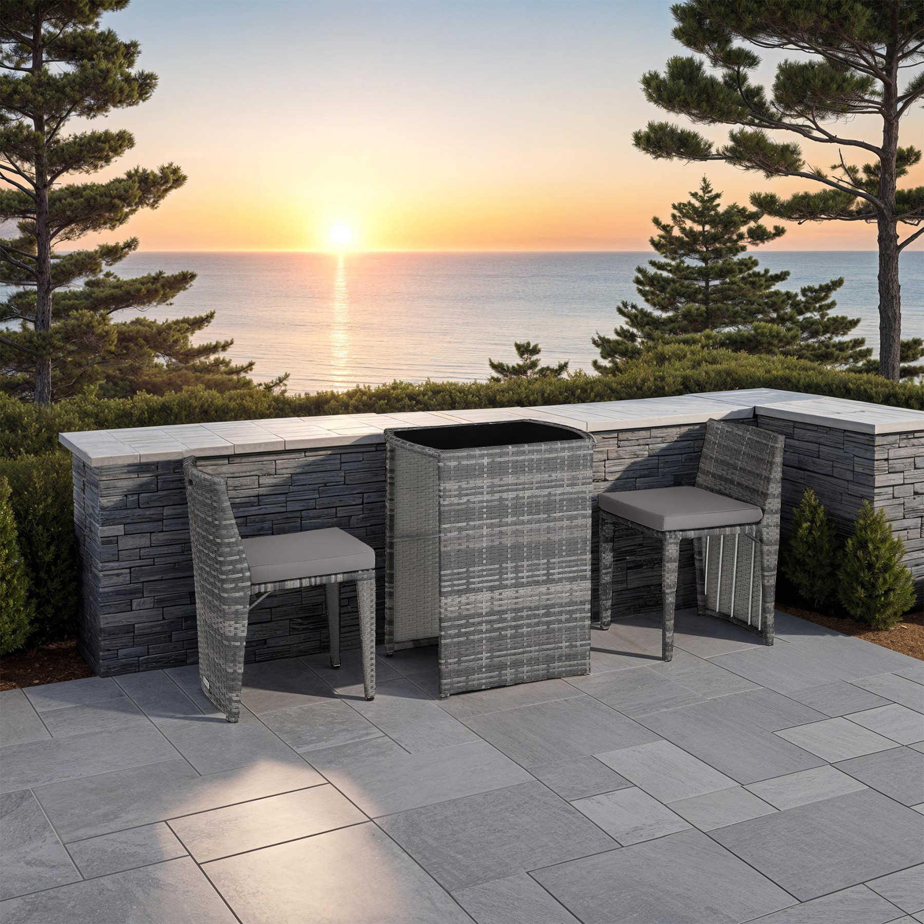 Rattan Garden Bistro Set | 2 Chair 1 Table Outdoor Patio Furniture Metal Seater - Picture 37 of 37