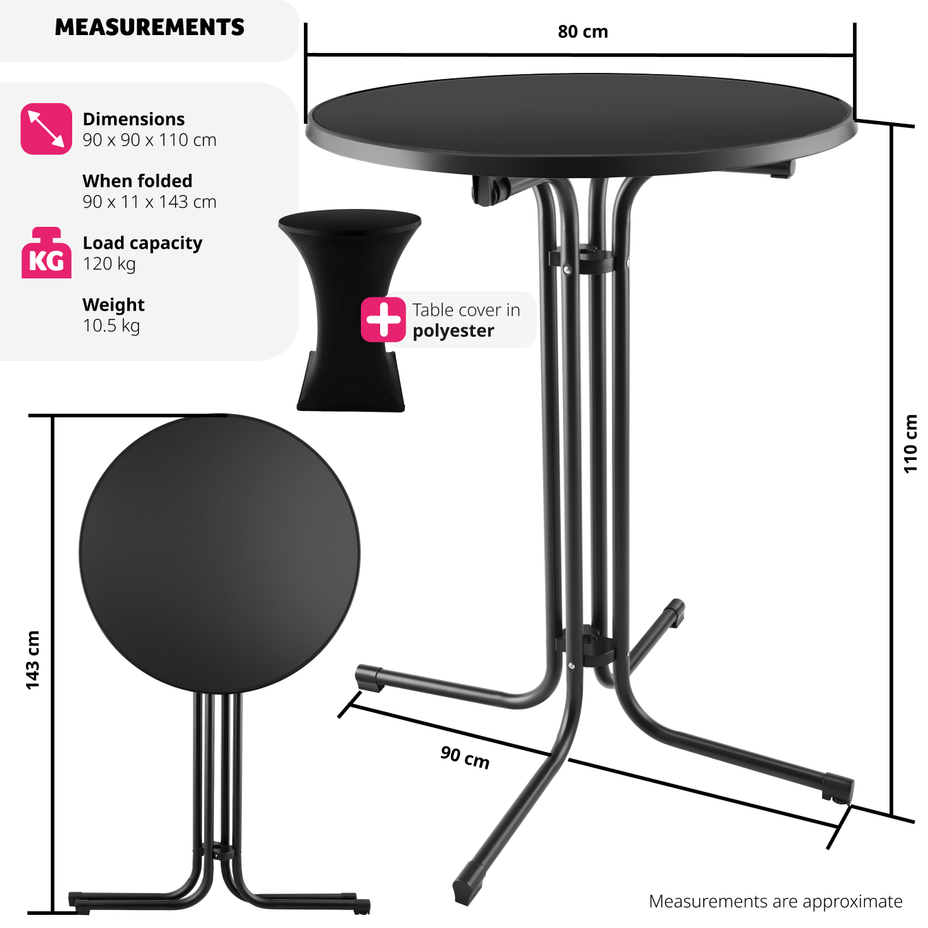 Folding Table Bar Chair Set Round Tall Dining Drinks Foldable Collapsible Tables - Picture 19 of 25