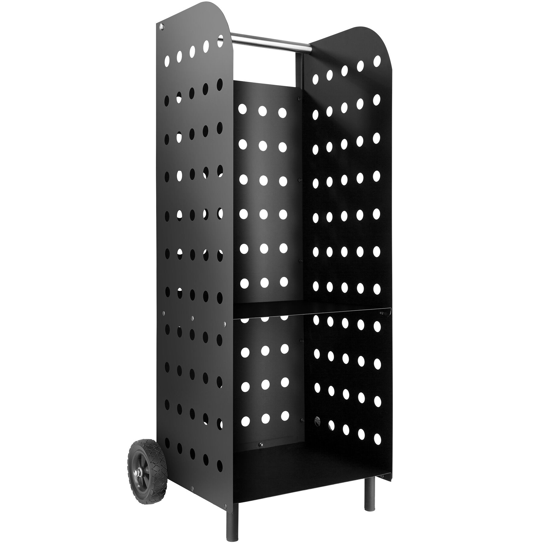 Log Holder - steel wagon with wheels, fireplace indoor wood storage - black