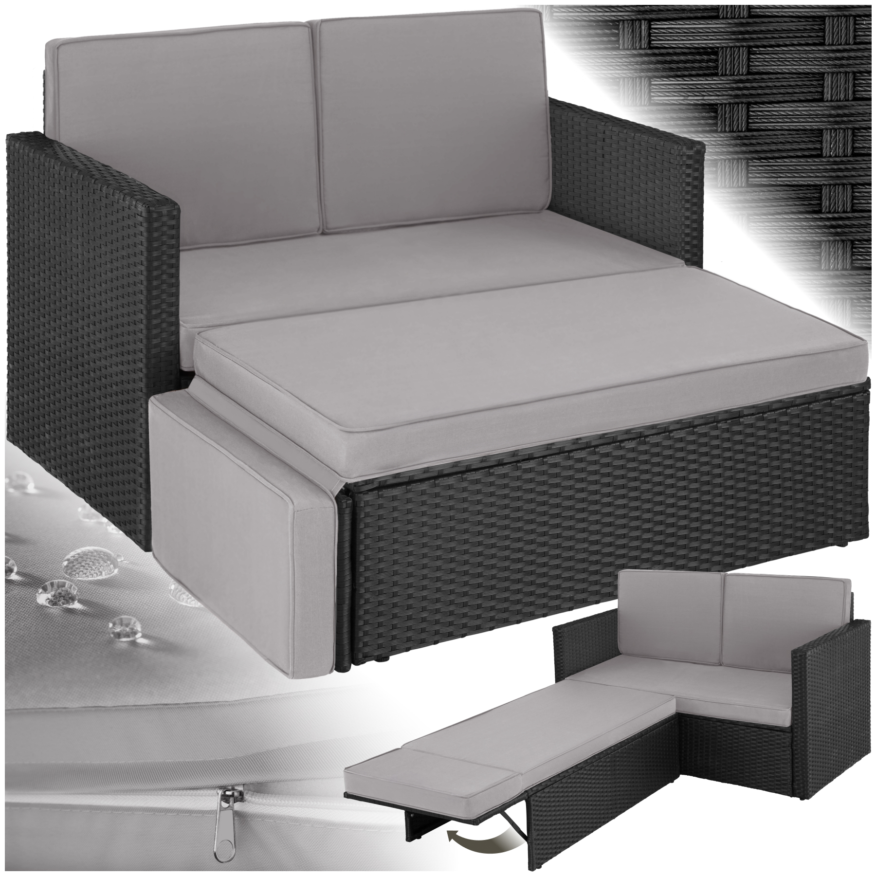 Rattan Lounge Korfu - schwarz/grau - Rattanmöbel von tectake