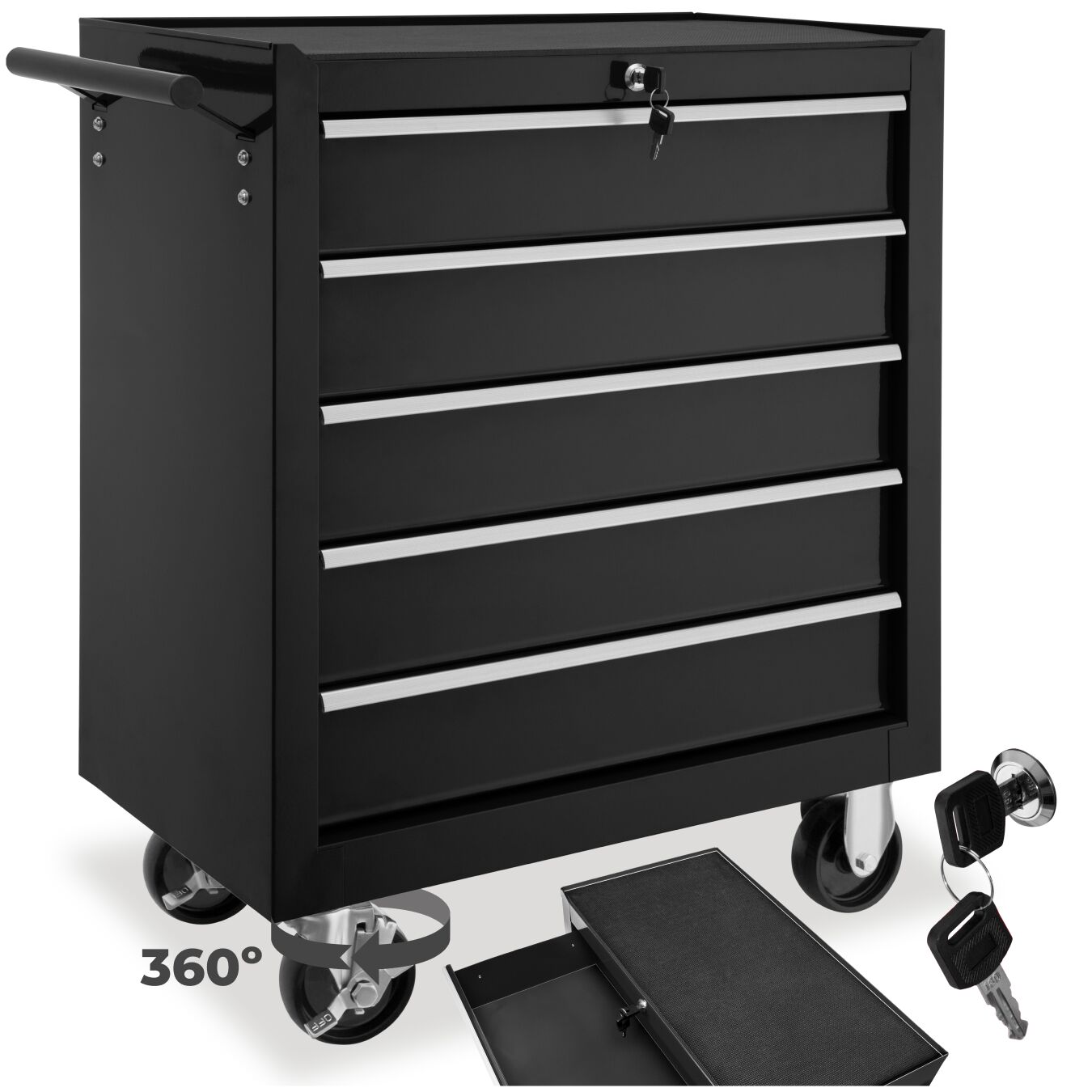 Tool Chest - with wheels, 5 drawers, central locking system - black
