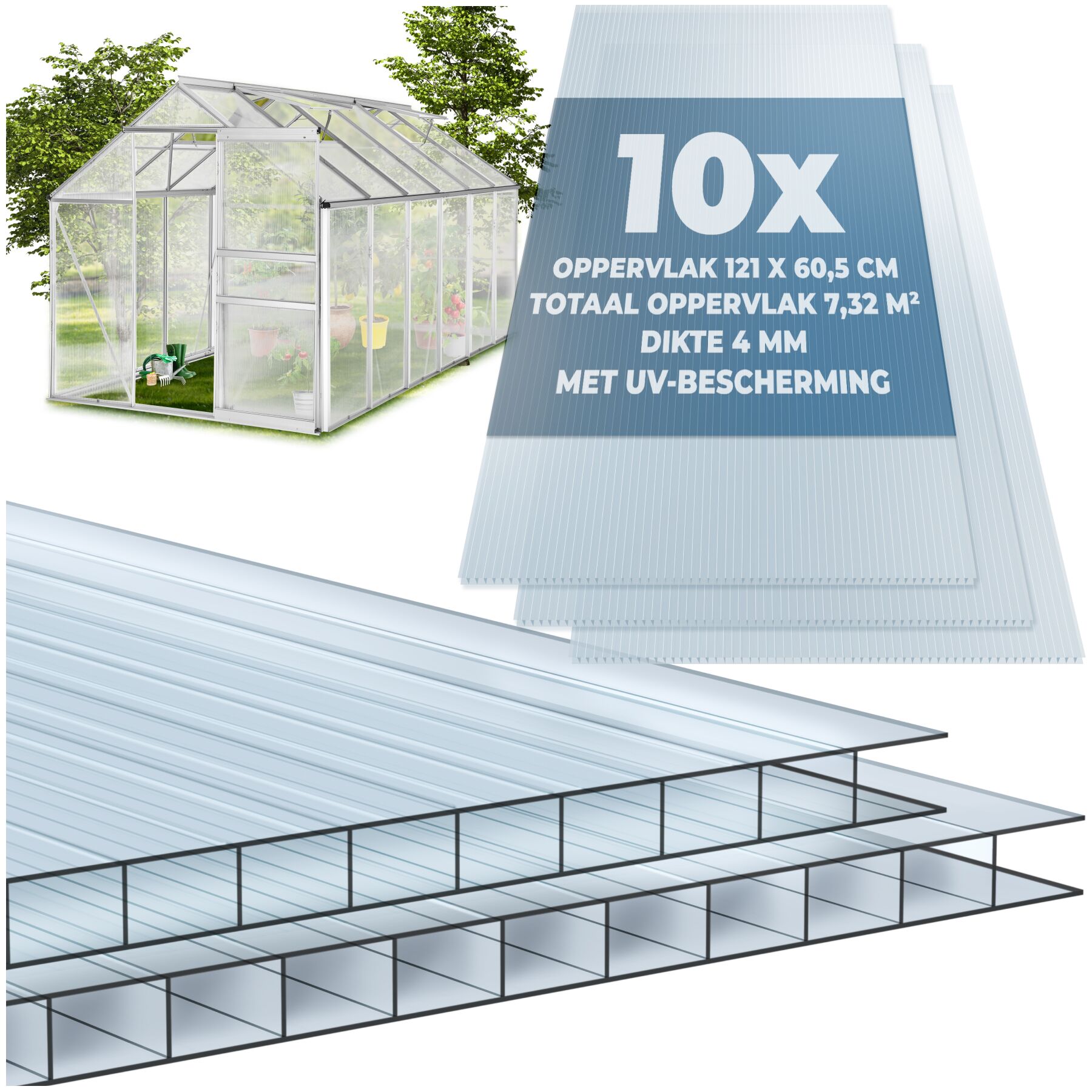 Dubbelwandige platen van polycarbonaat, op maat te snijden - transparant | tectake