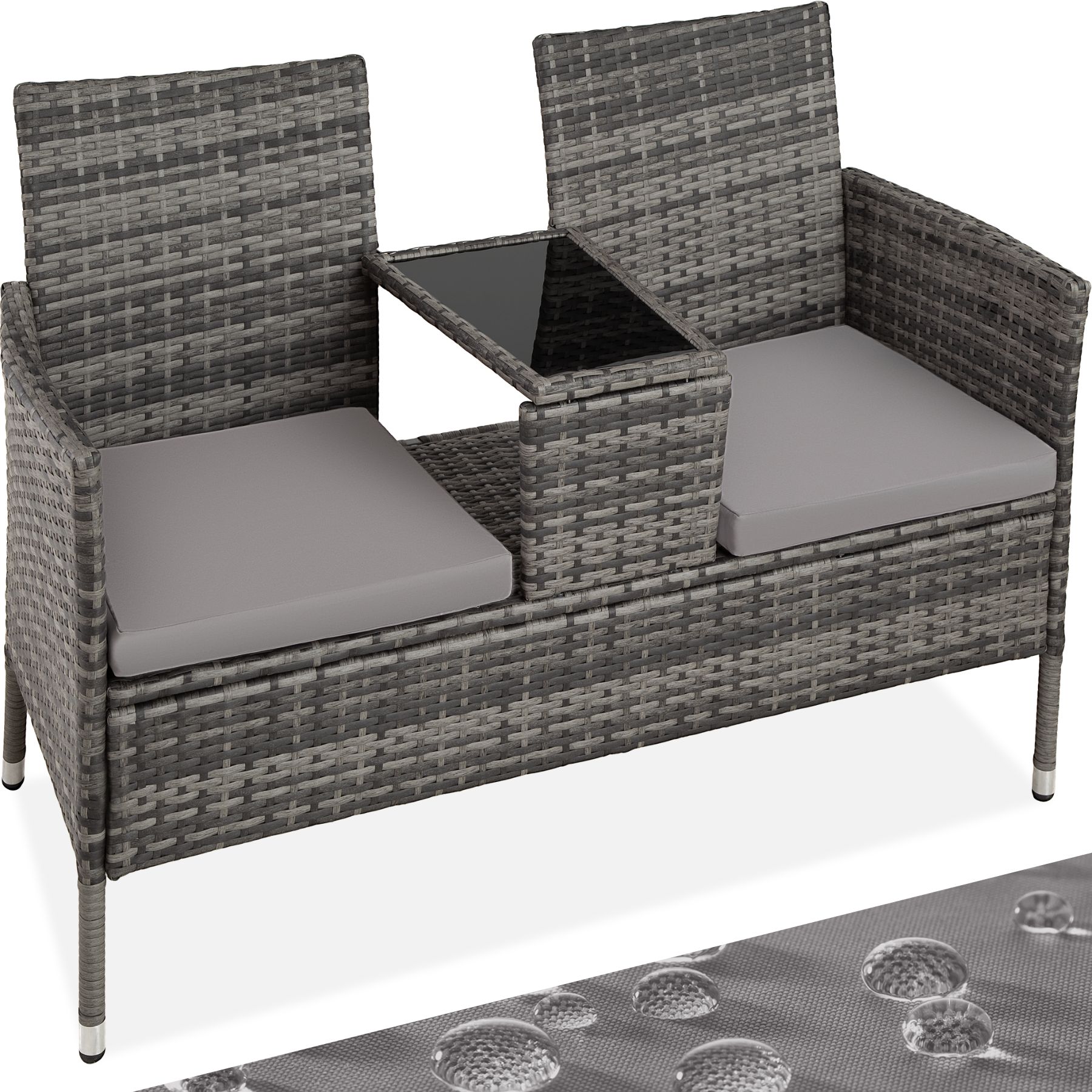 Banco de jardim em poli-rattan NARBONNE com mesa - cinzento/cinzento claro