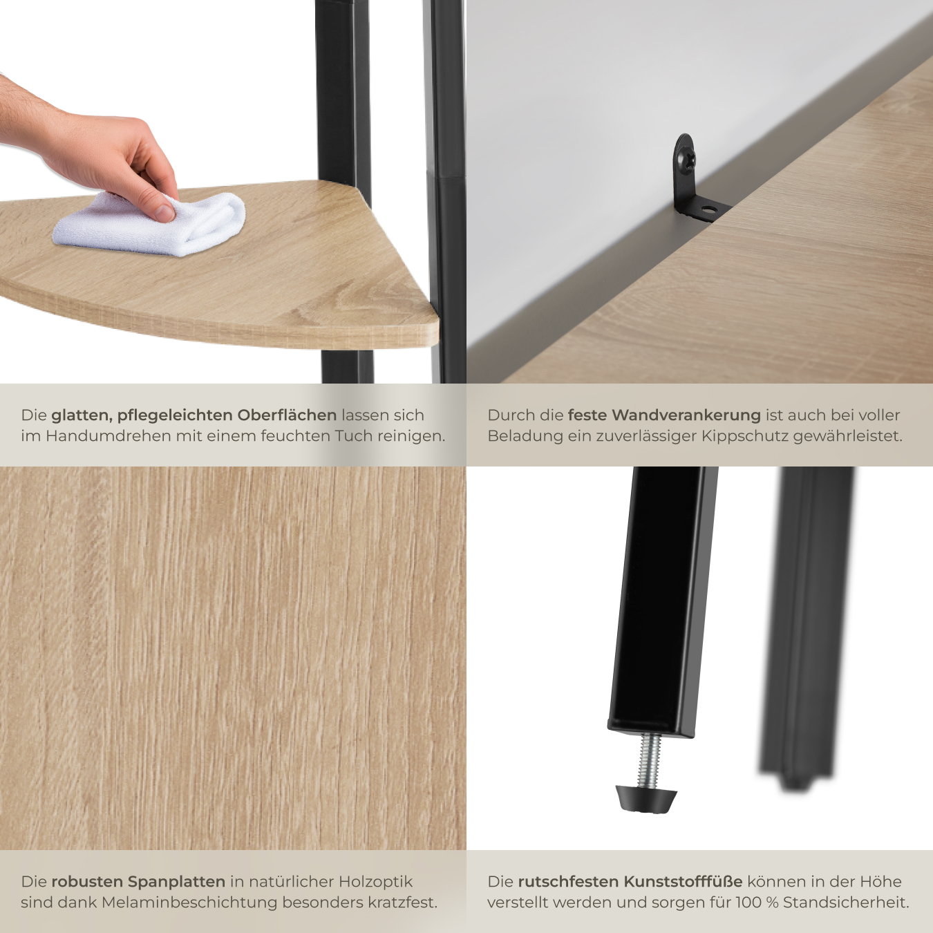 Eckregal Standregal Bücherregal Leiterregal Regal 4 Ebenen Holz Metall Industrie
