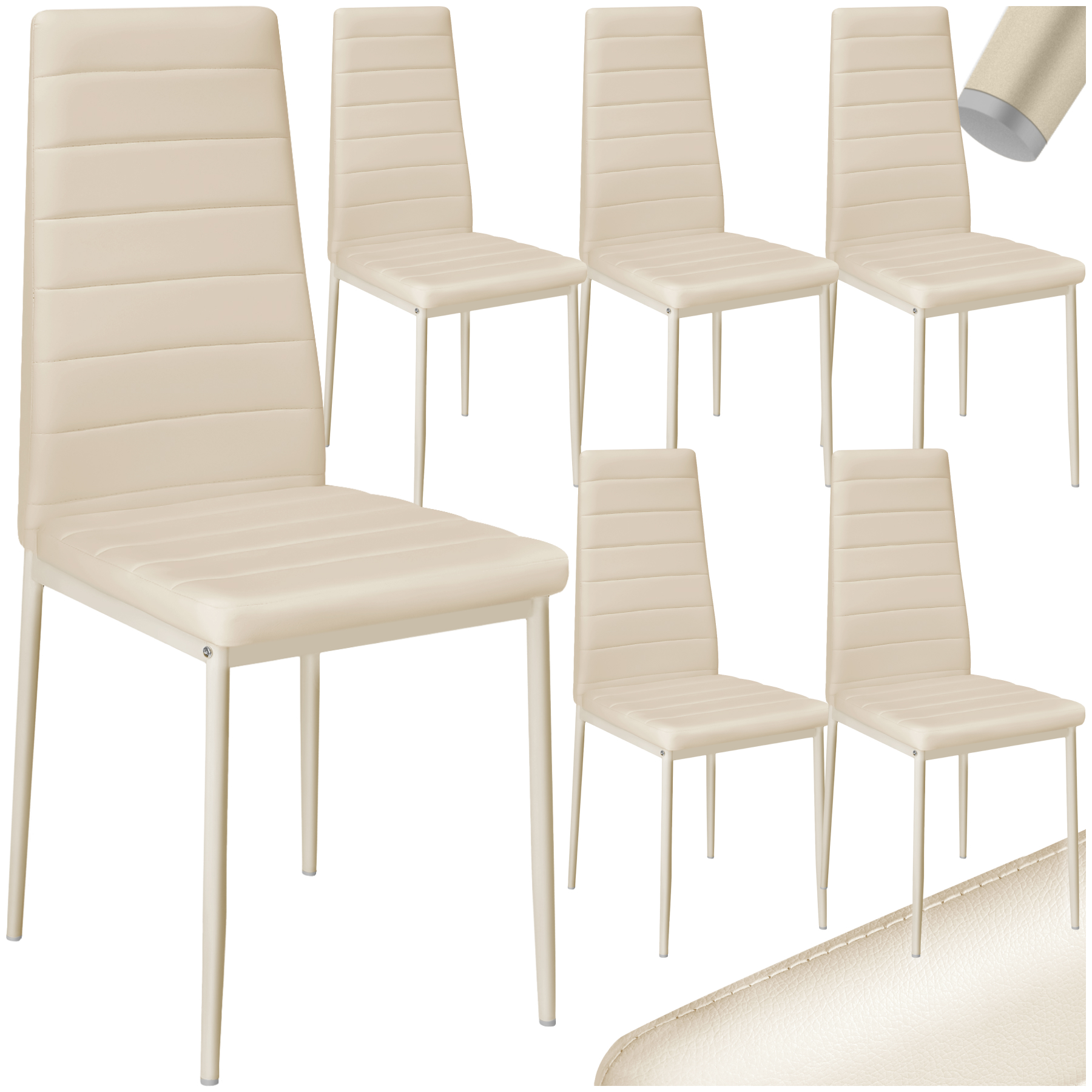 Matstolar konstläder - beige, Uppsättning om 6 av tectake