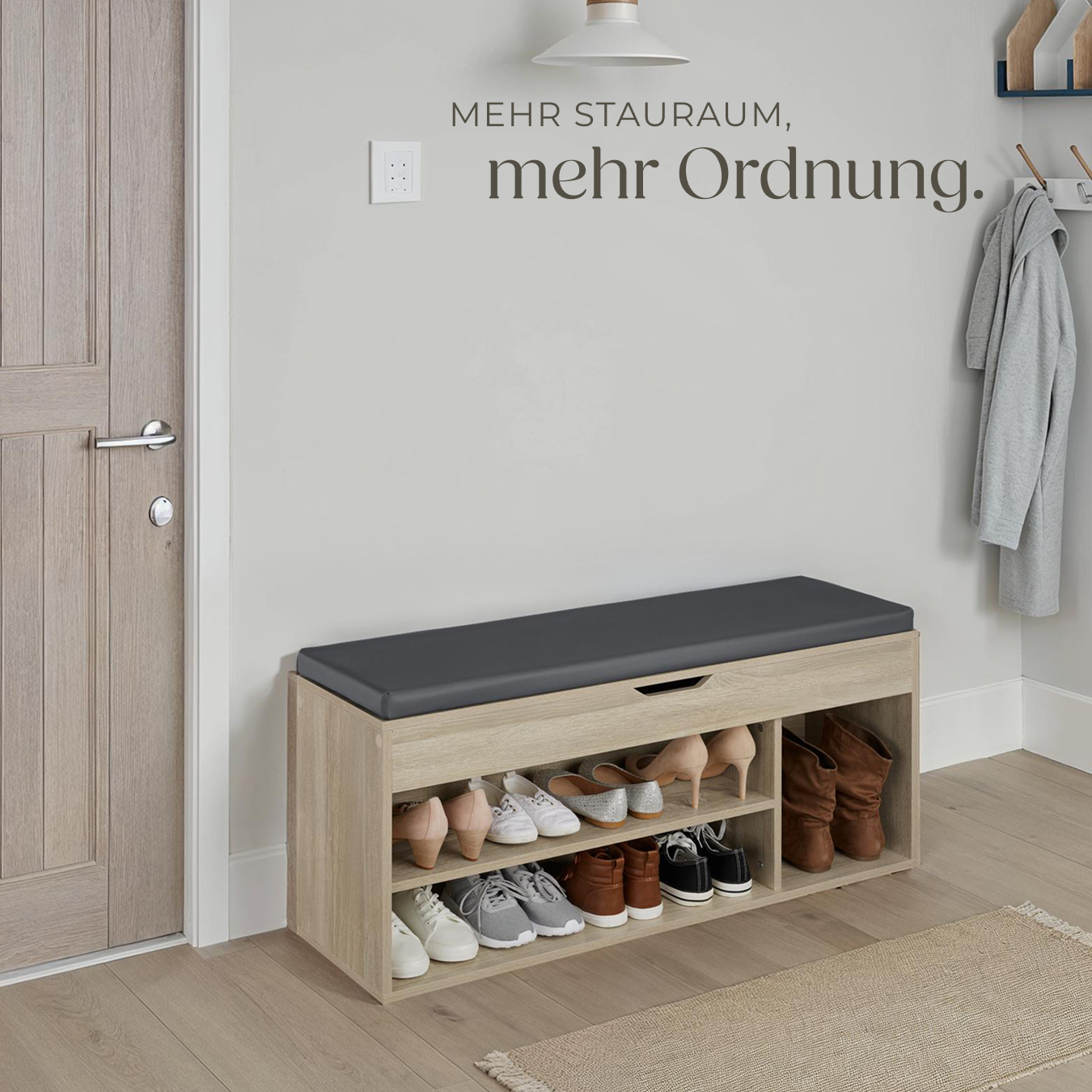 Schuhbank mit Sitzkissen Holz Schuhschrank Schuhregal Sitzfläche Klappfach 104cm - Bild 32 von 37