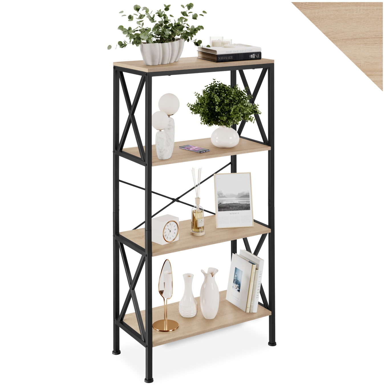 Etagère Barry 61,5x31,5x133,5cm - Bois clair industriel, Chêne Sonoma | tectake