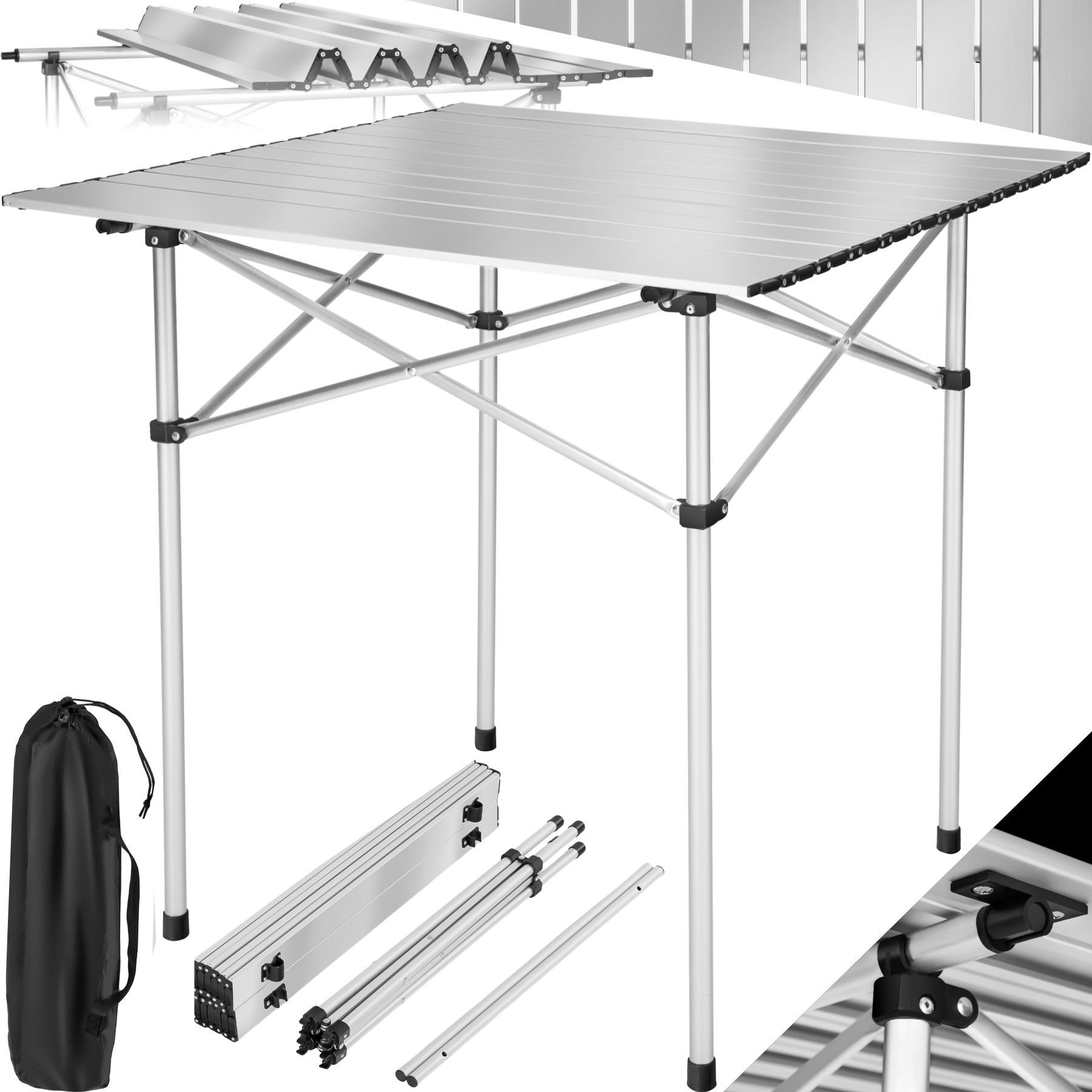Camping Klapptisch aus Aluminium inkl. Tasche 70x70x70cm - grau